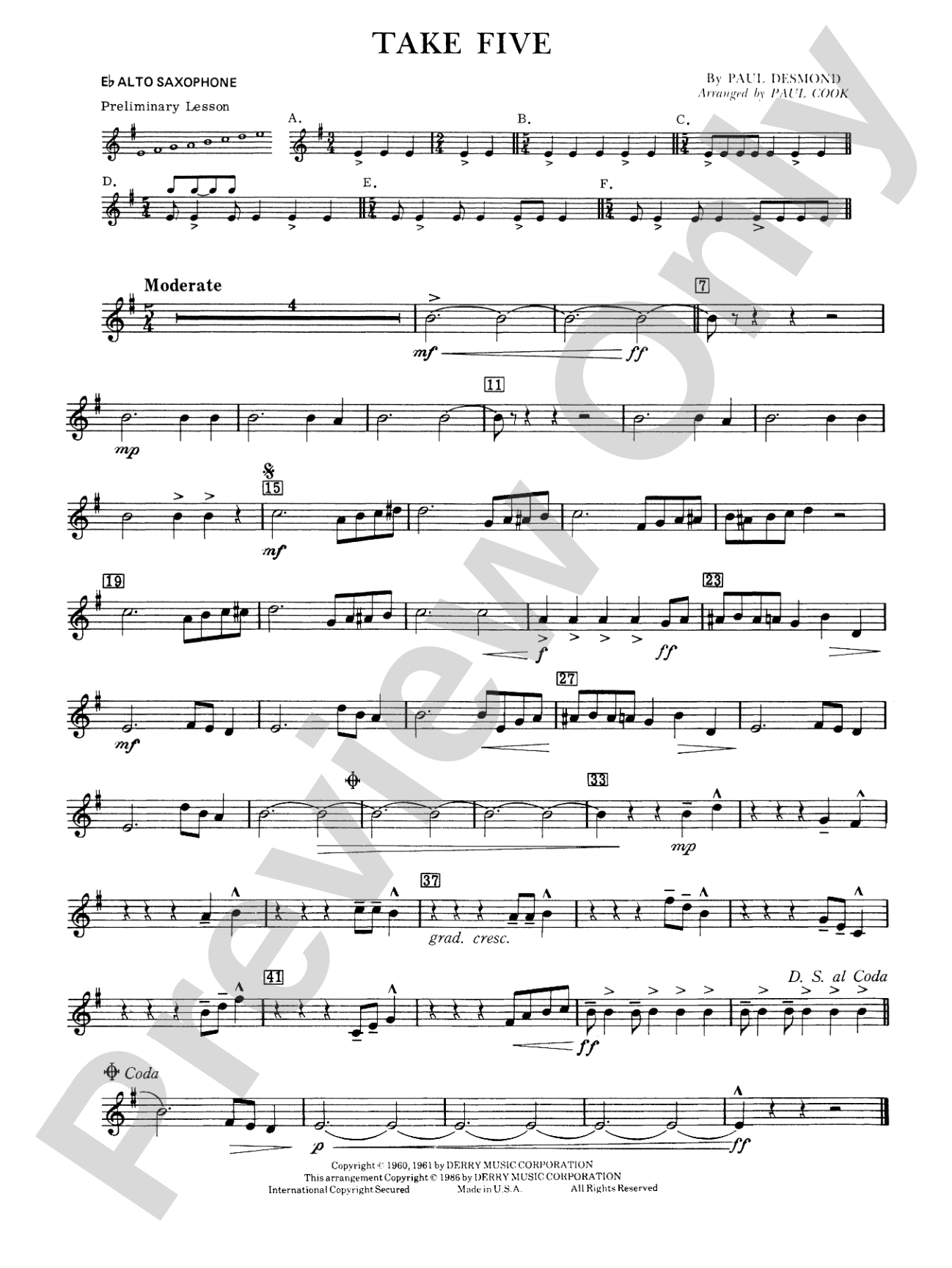 Take Five: E-flat Alto Saxophone