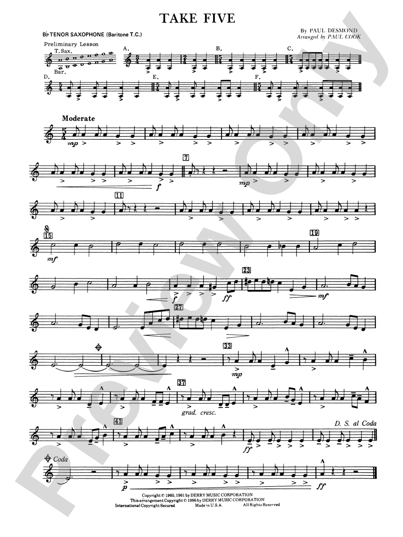 Take Five: B-flat Tenor Saxophone