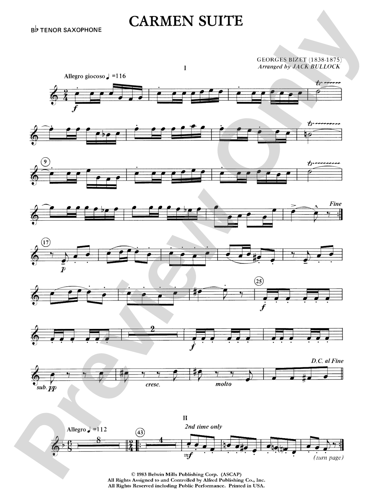 Carmen Suite: B-flat Tenor Saxophone