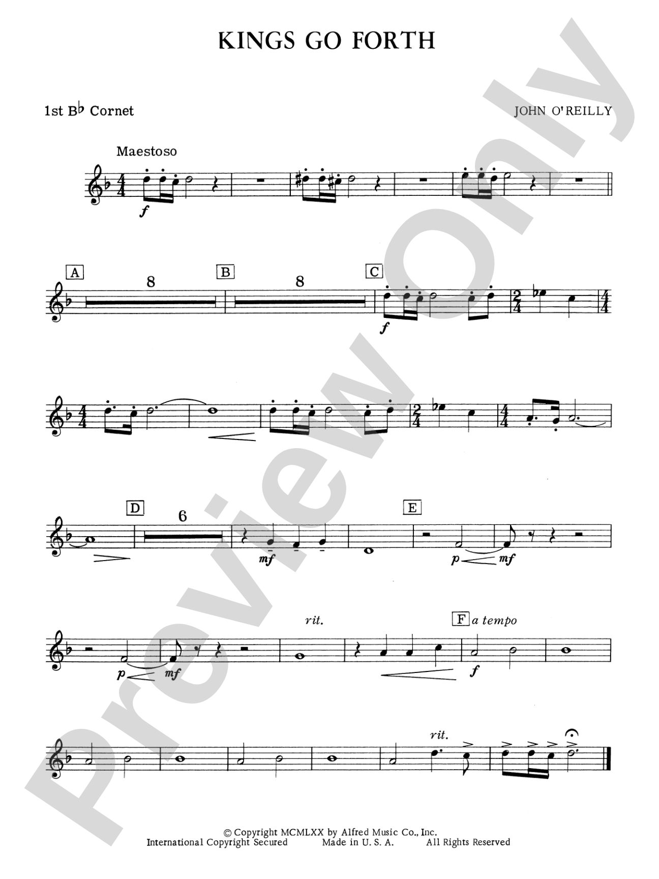 Kings Go Forth: 1st B-flat Cornet