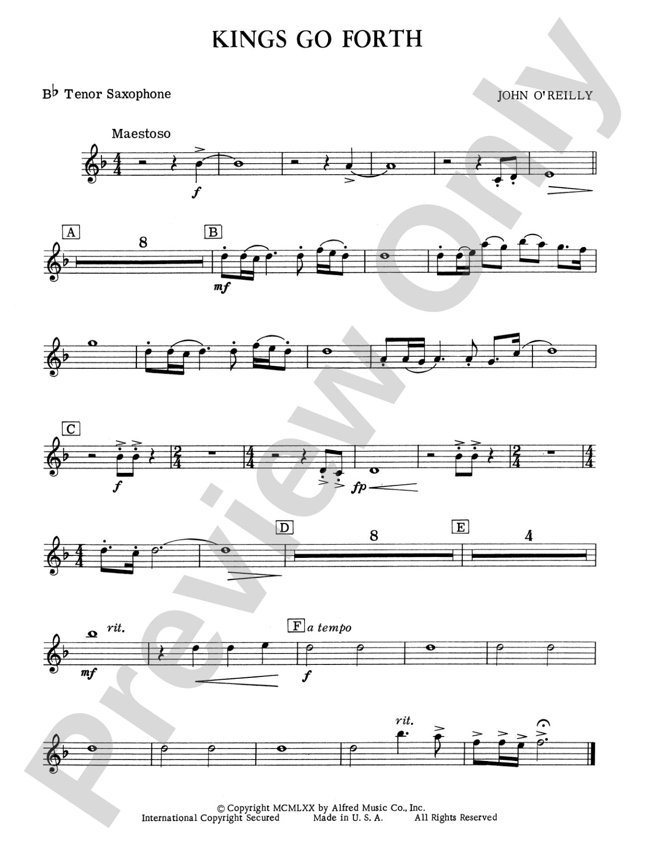 Kings Go Forth: B-flat Tenor Saxophone