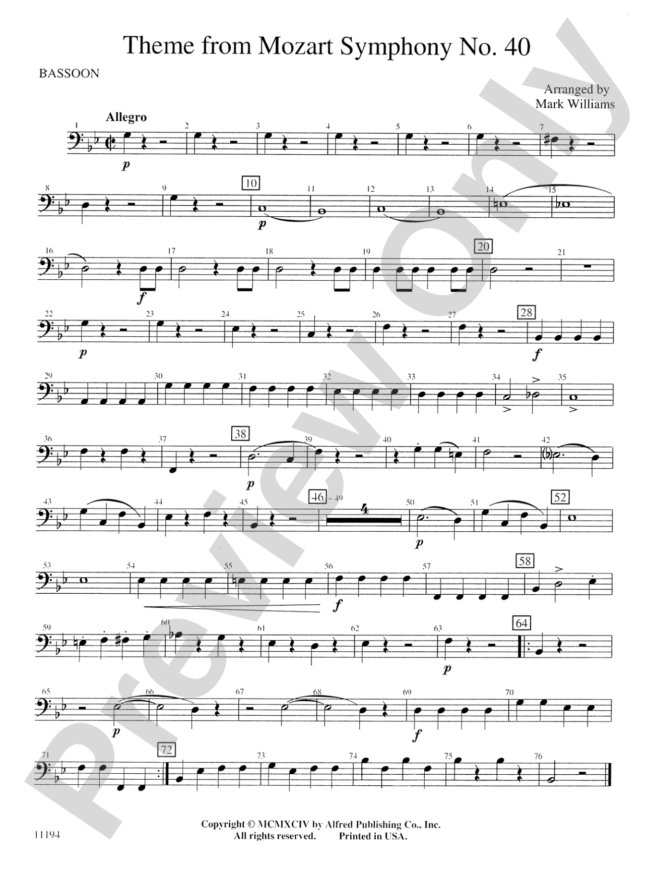 Theme from Mozart Symphony No. 40: Bassoon