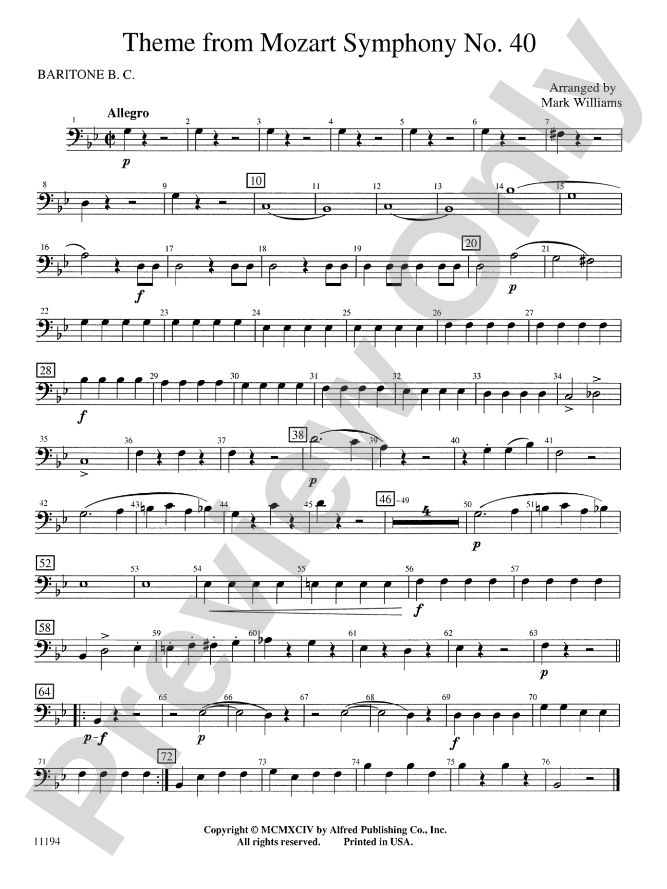 Theme from Mozart Symphony No. 40: Baritone B.C.