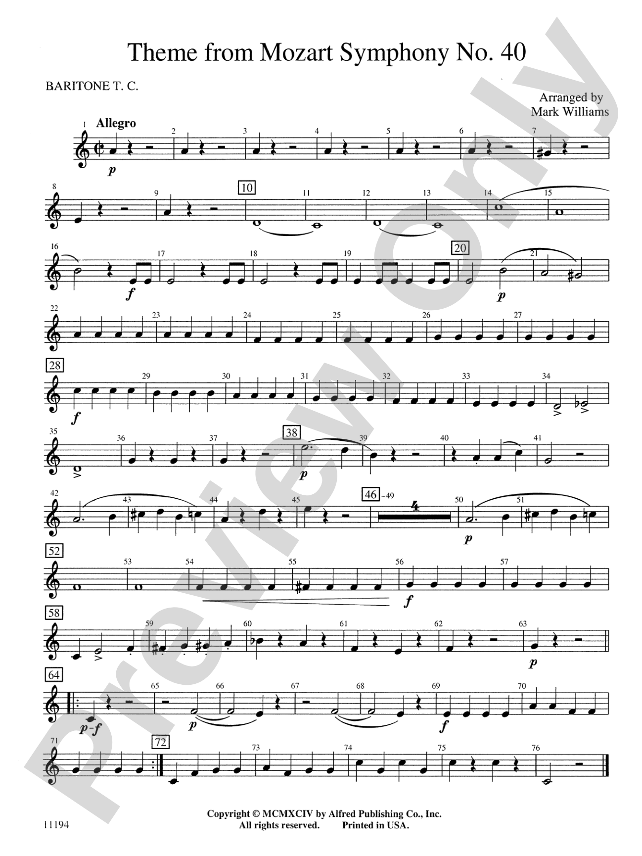 Theme from Mozart Symphony No. 40: Baritone T.C.
