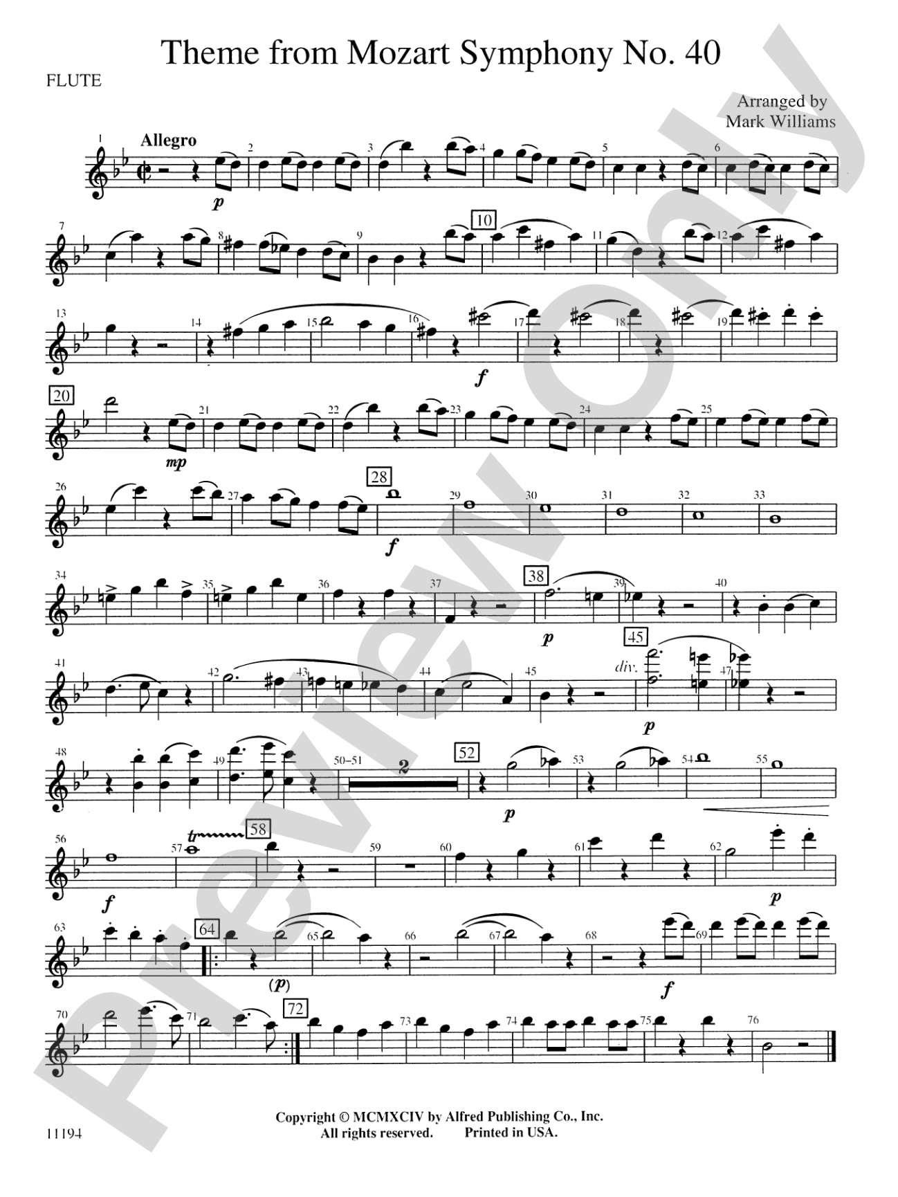 Theme from Mozart Symphony No. 40: Flute