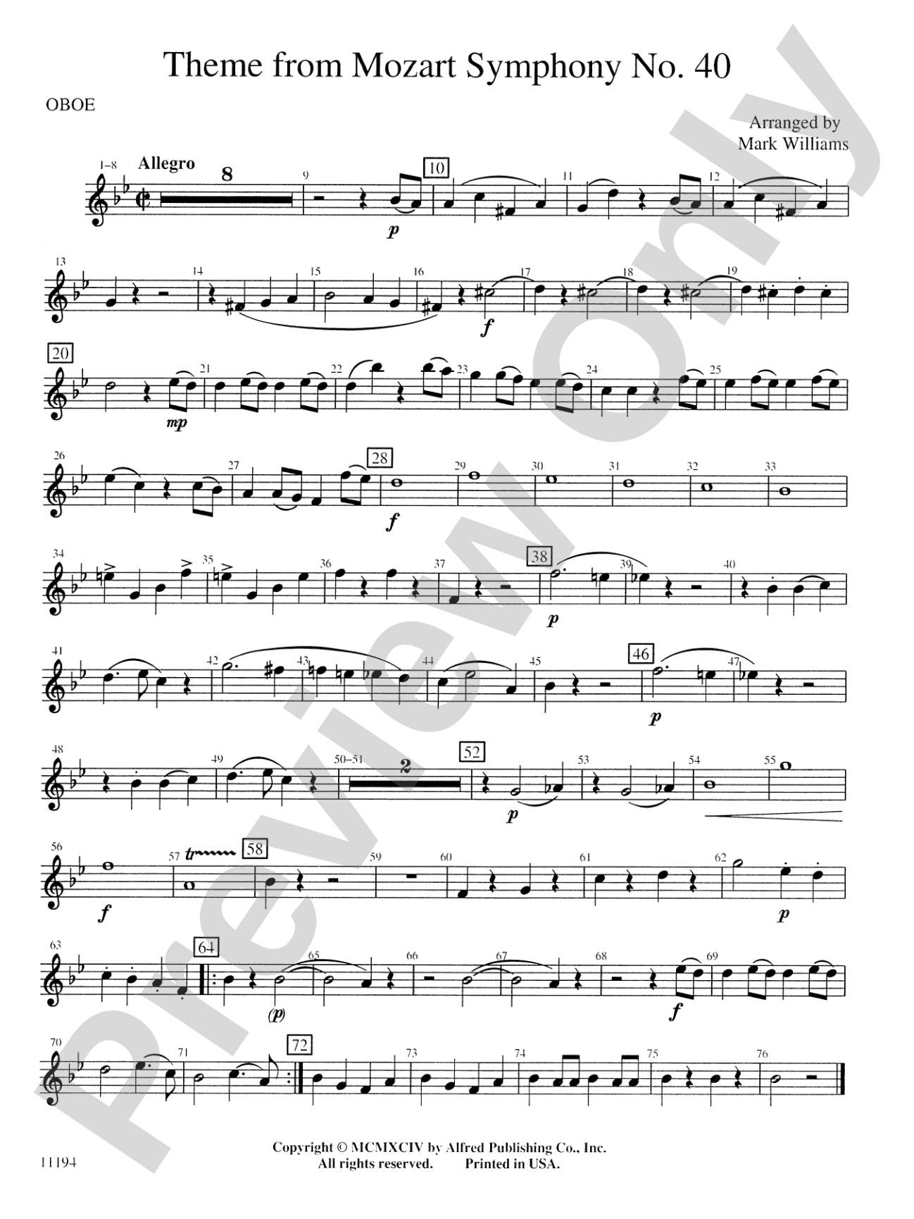 Theme from Mozart Symphony No. 40: Oboe