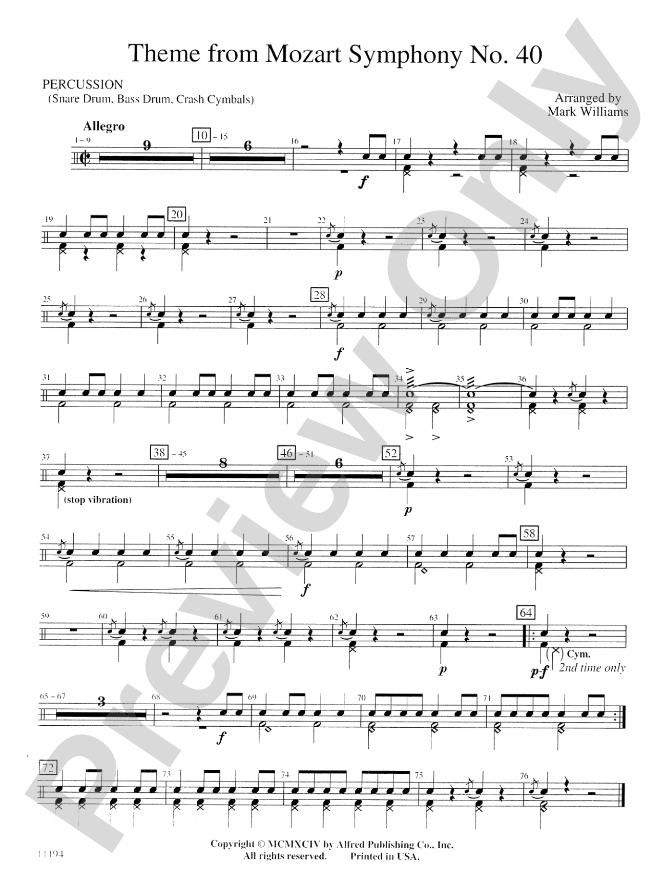 Theme from Mozart Symphony No. 40: 1st Percussion