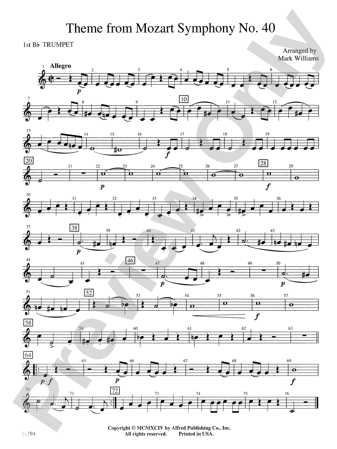 Theme from Mozart Symphony No. 40: 1st B-flat Trumpet