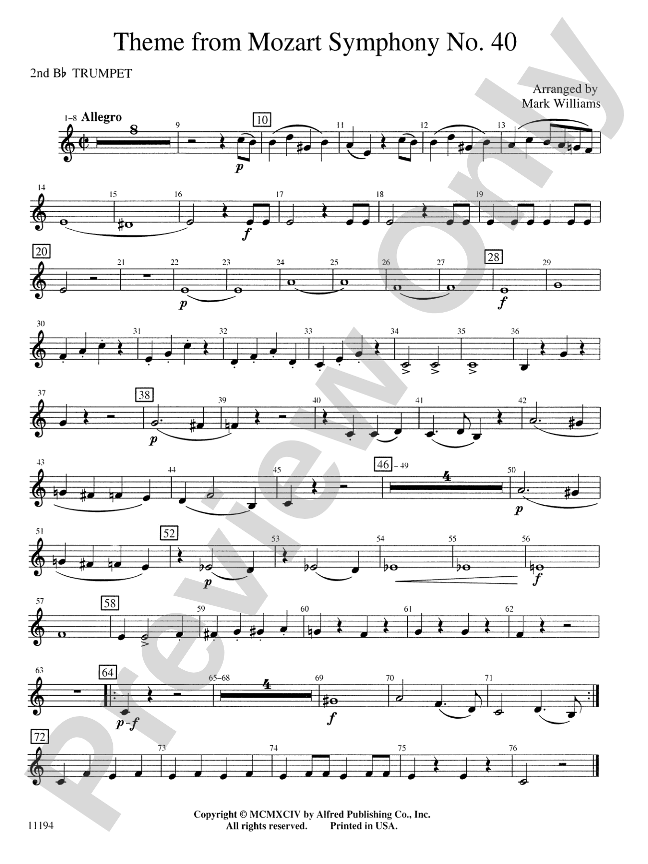 Theme from Mozart Symphony No. 40: 2nd B-flat Trumpet
