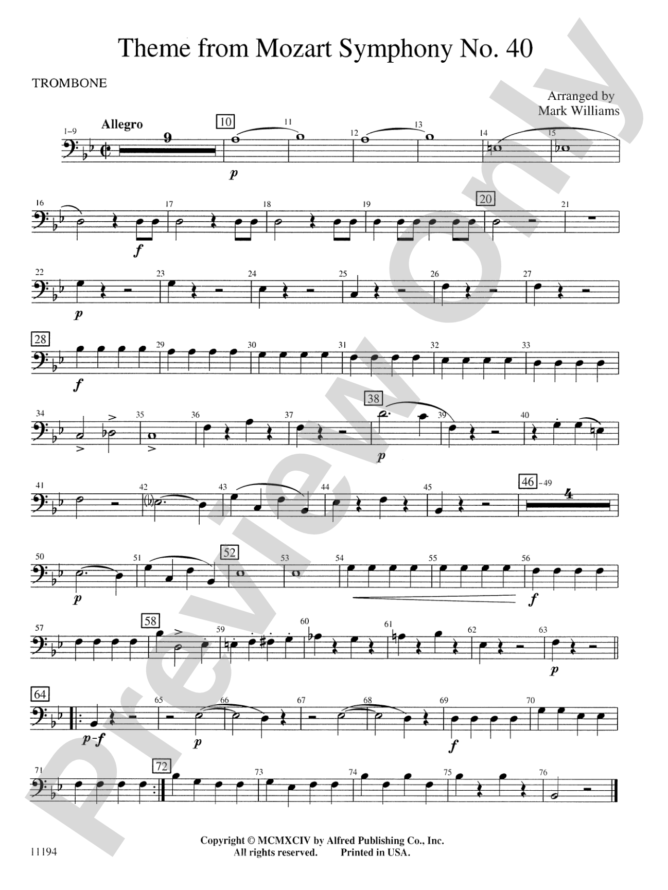 Theme from Mozart Symphony No. 40: 1st Trombone