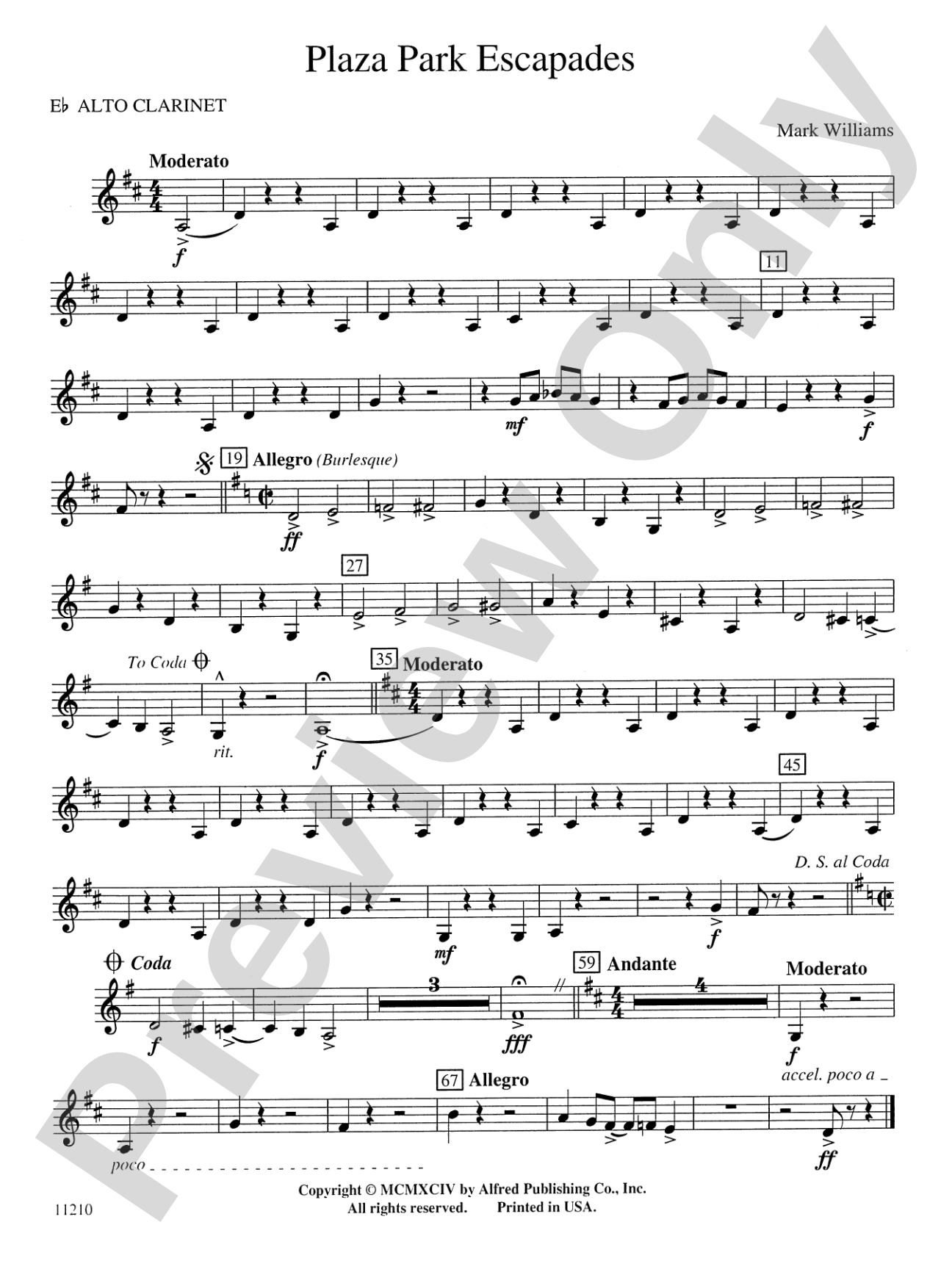 Plaza Park Escapades: E-flat Alto Clarinet