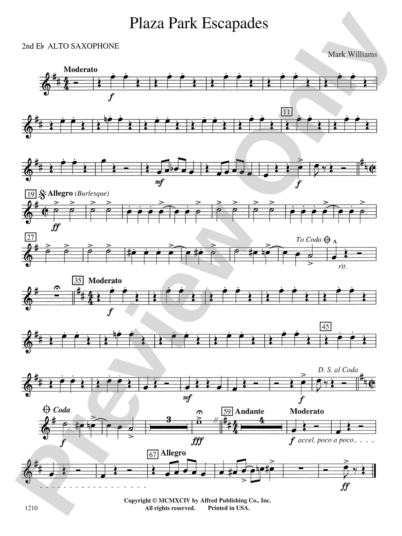 Plaza Park Escapades: 2nd E-flat Alto Saxophone