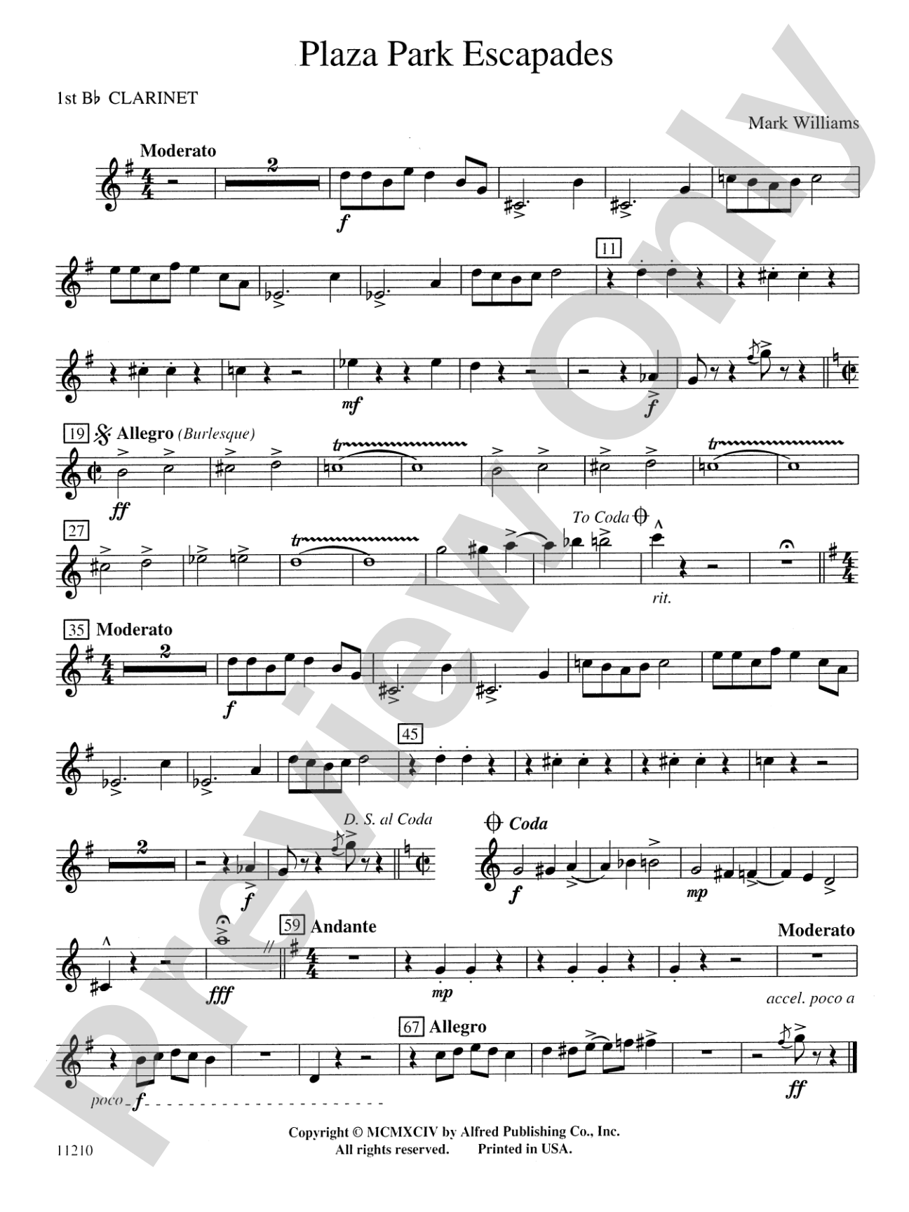 Plaza Park Escapades: 1st B-flat Clarinet