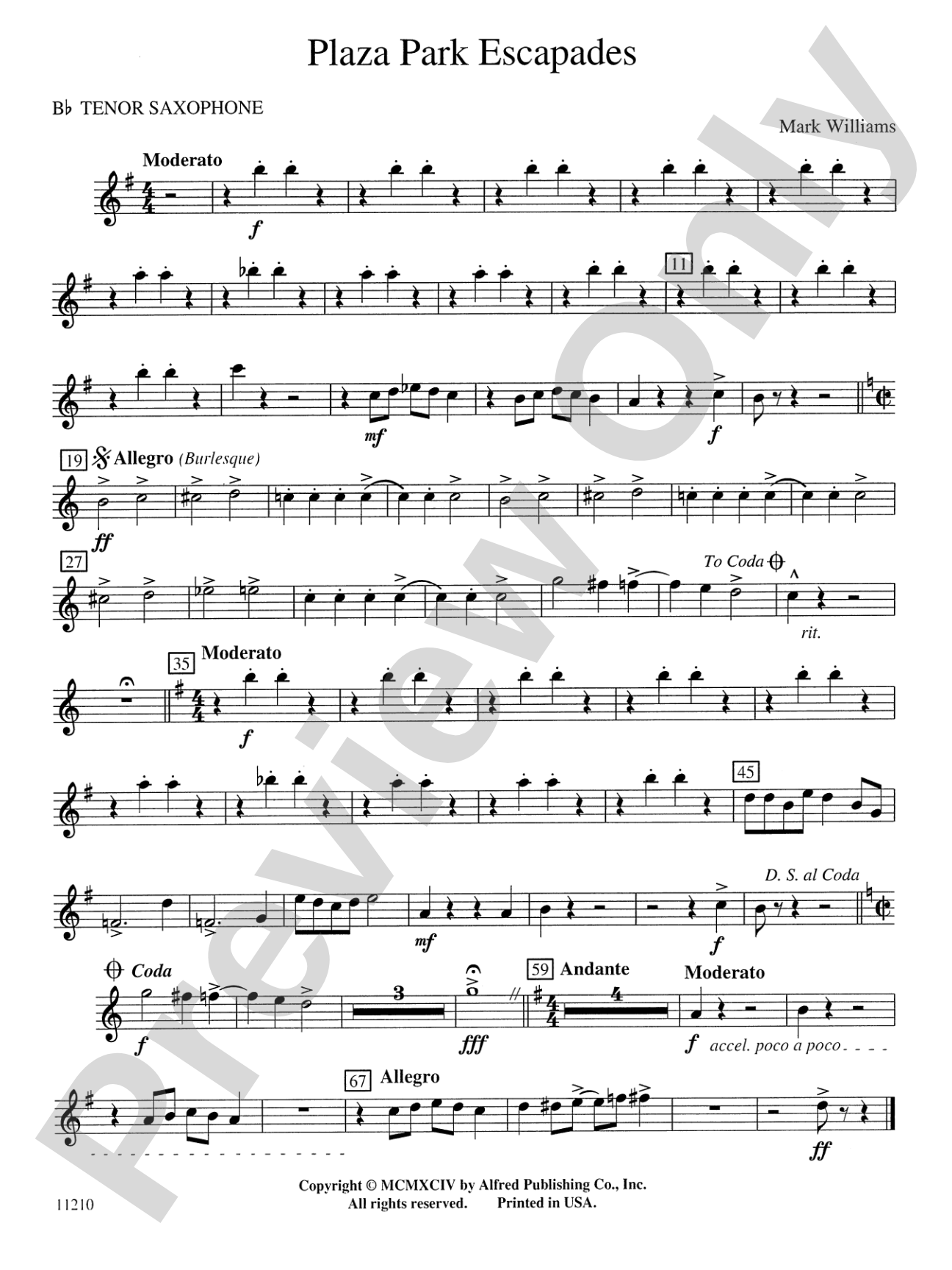 Plaza Park Escapades: B-flat Tenor Saxophone
