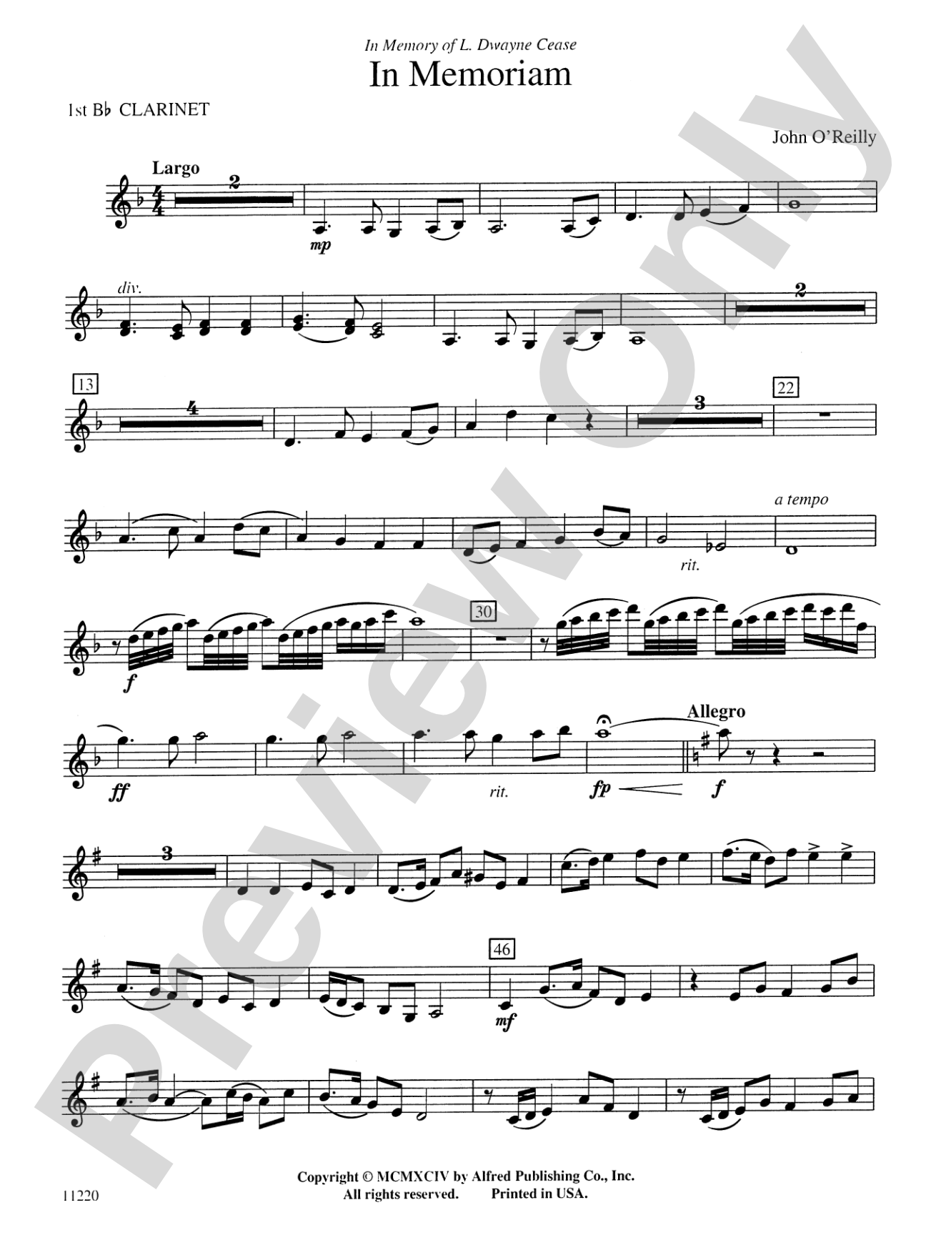 In Memoriam: 1st B-flat Clarinet