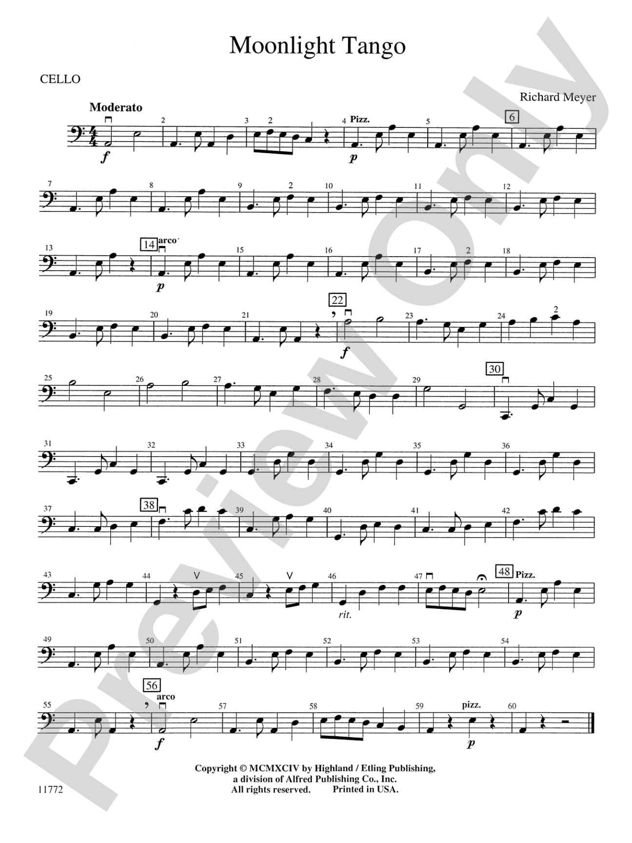 Moonlight Tango: Cello