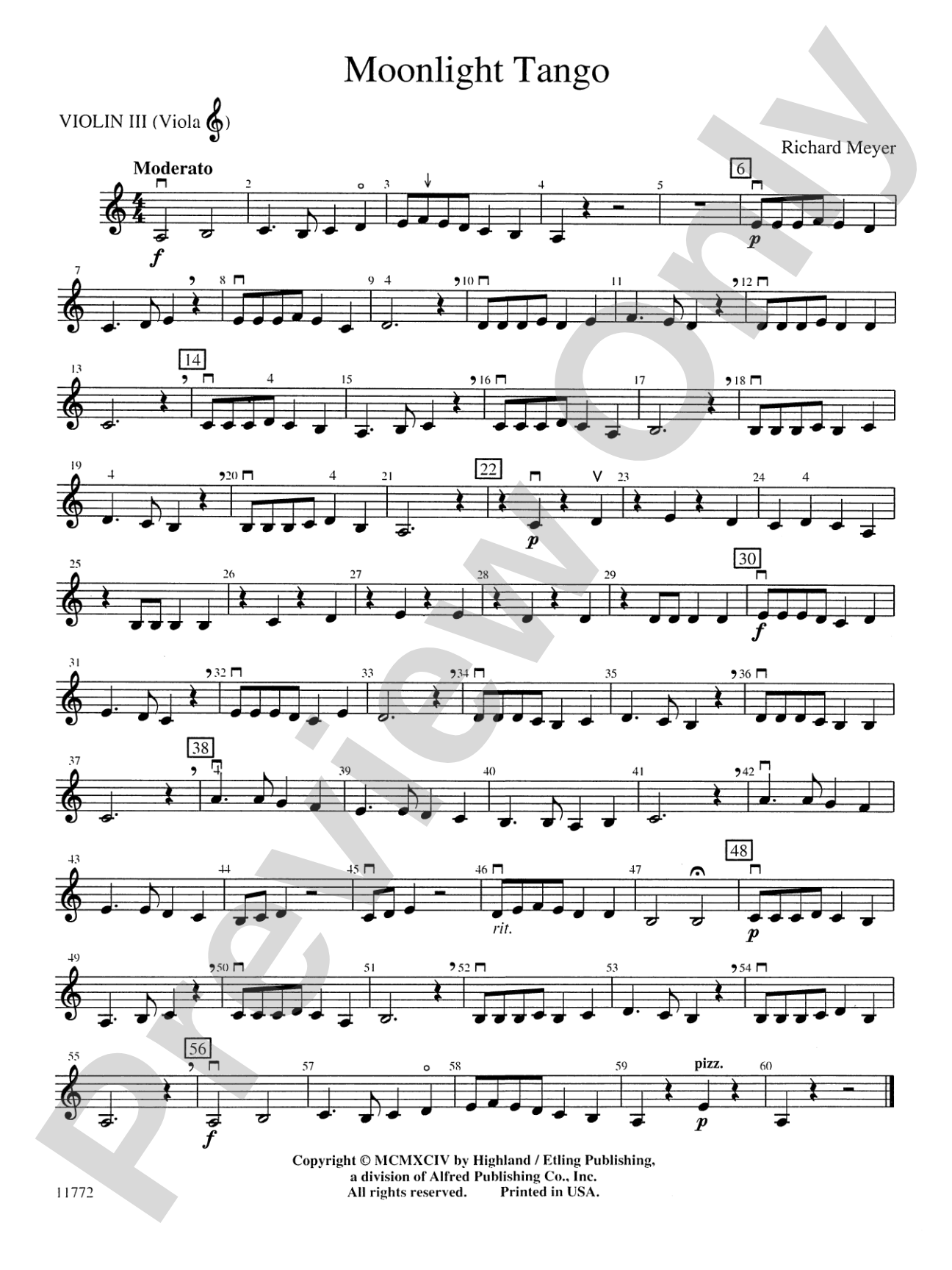 Moonlight Tango: 3rd Violin (Viola [TC])