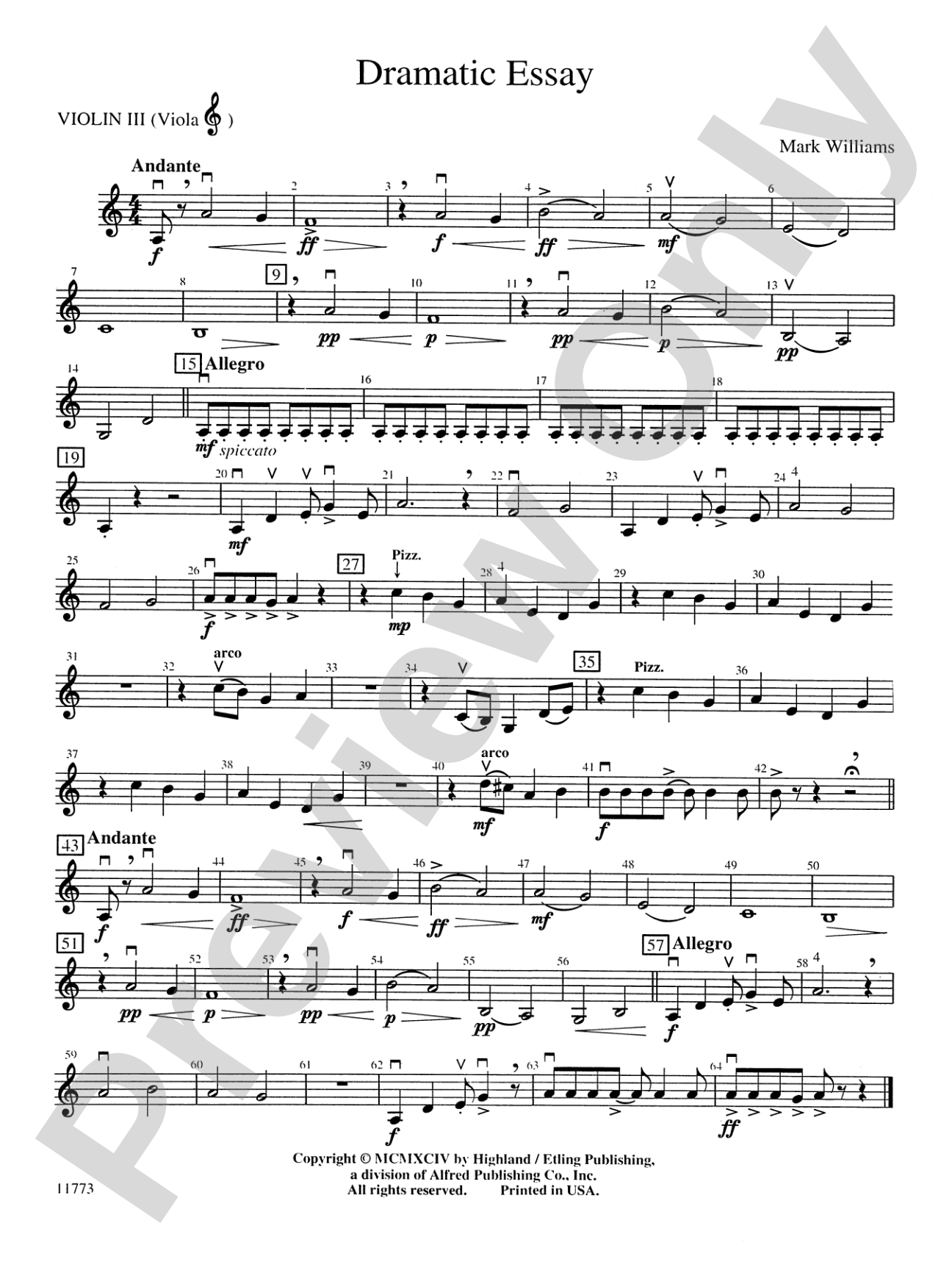 Dramatic Essay: 3rd Violin (Viola [TC])