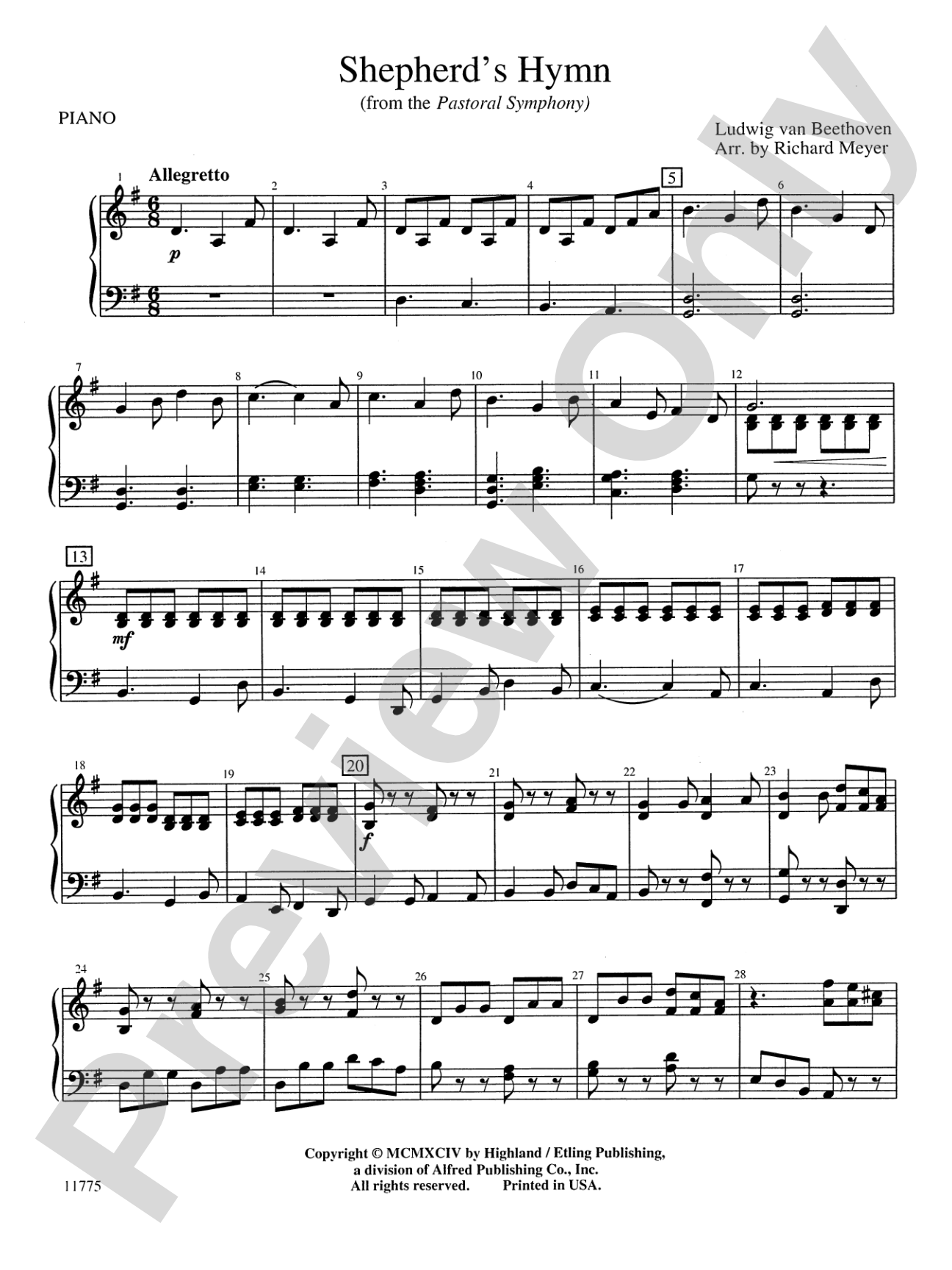 Shepherd's Hymn: Piano Accompaniment
