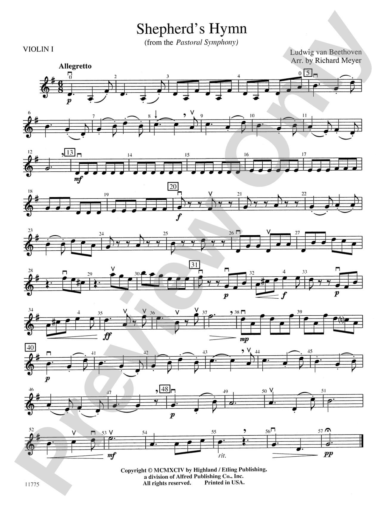 Shepherd's Hymn: 1st Violin