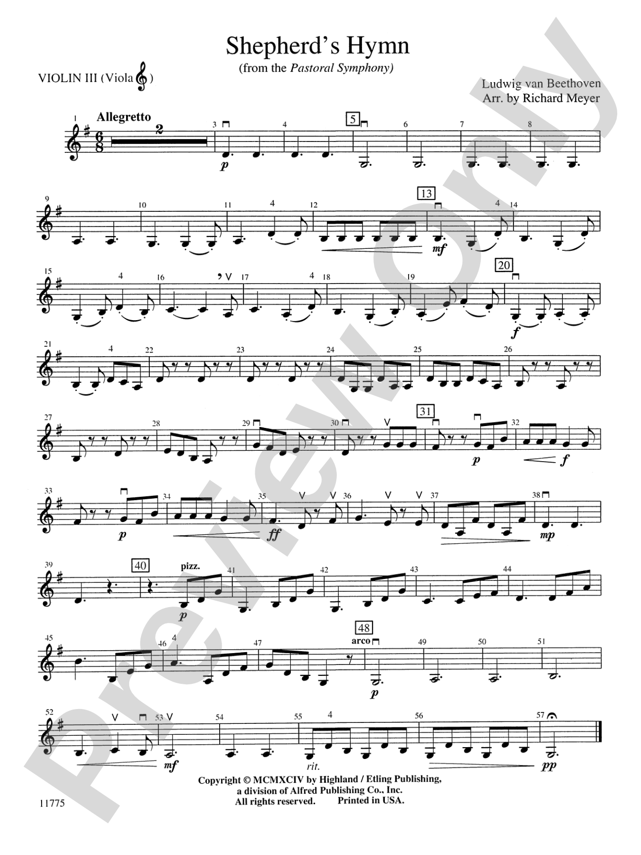 Shepherd's Hymn: 3rd Violin (Viola [TC])