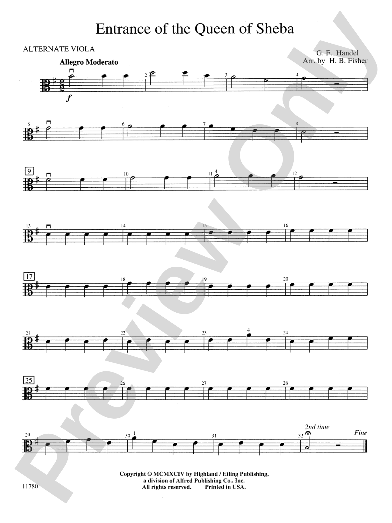 Entrance of the Queen of Sheba: Alternate Viola