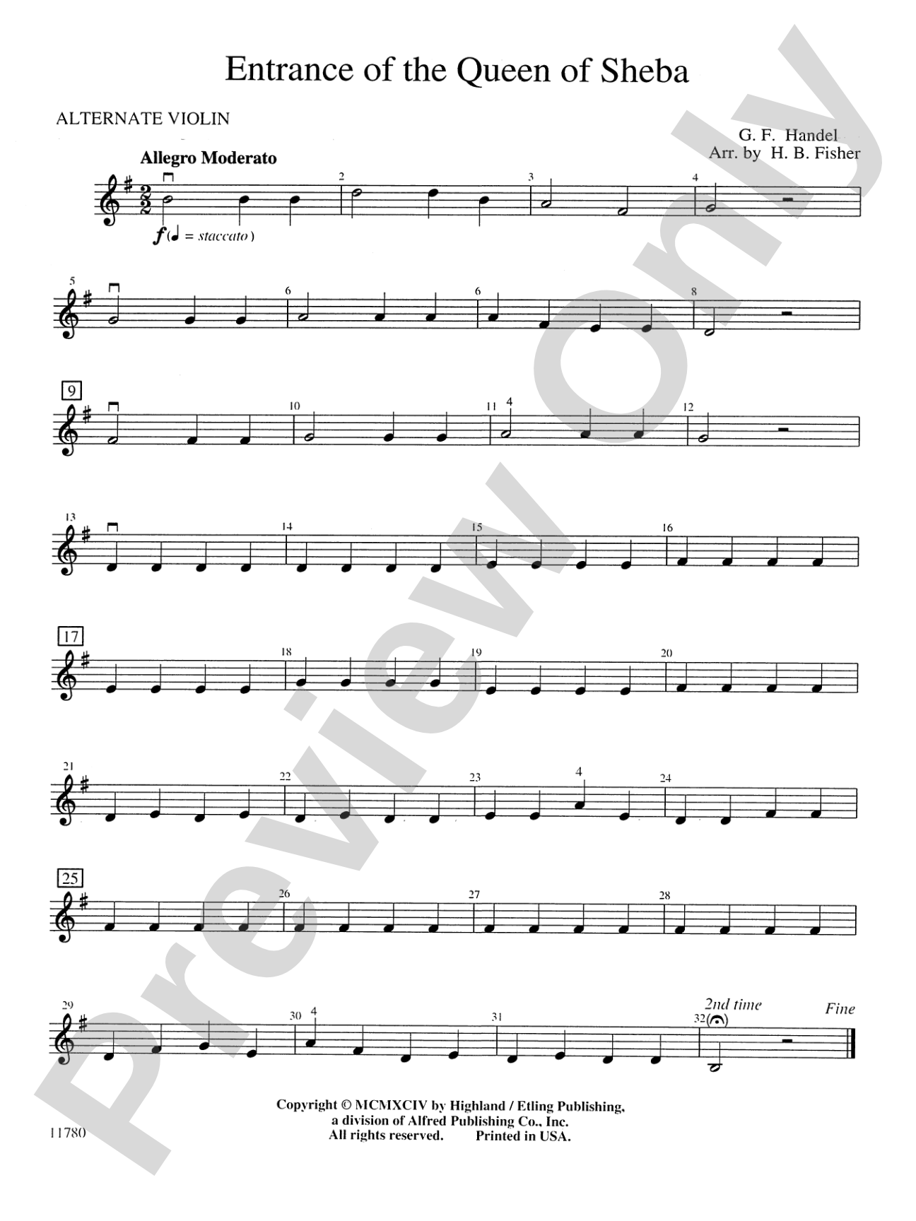 Entrance of the Queen of Sheba: Alternate Violin