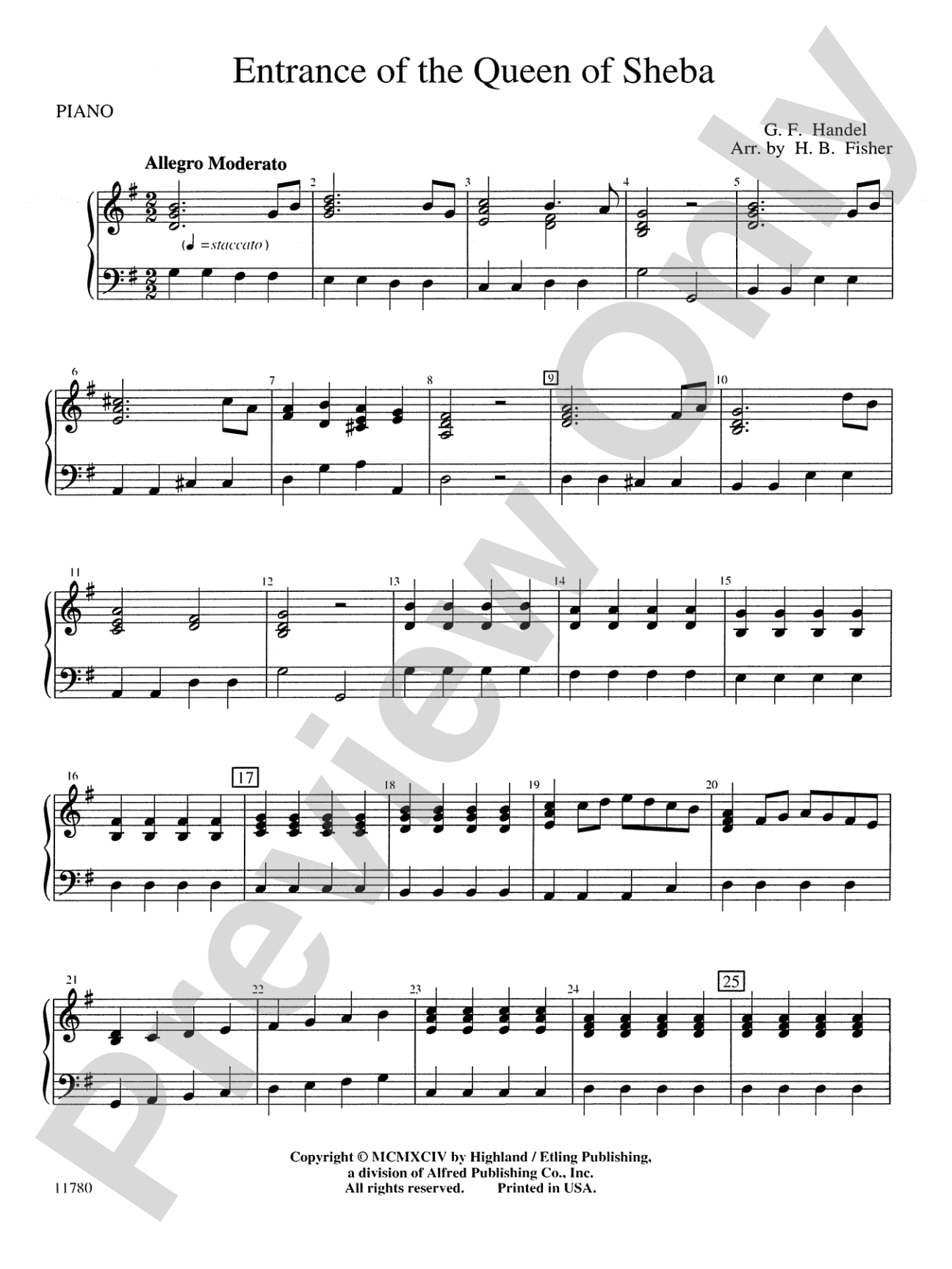 Entrance of the Queen of Sheba: Piano Accompaniment