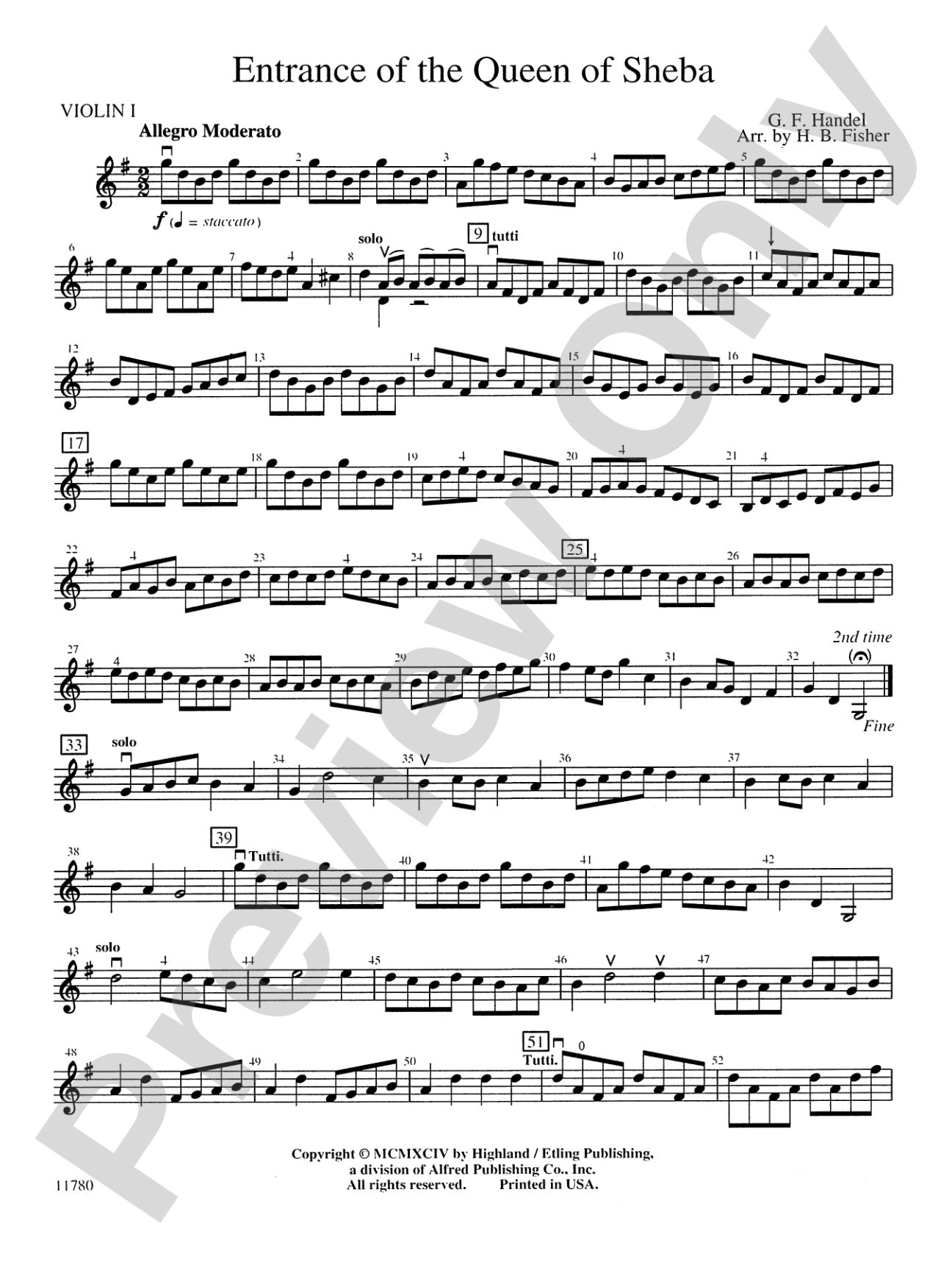 Entrance of the Queen of Sheba: 1st Violin