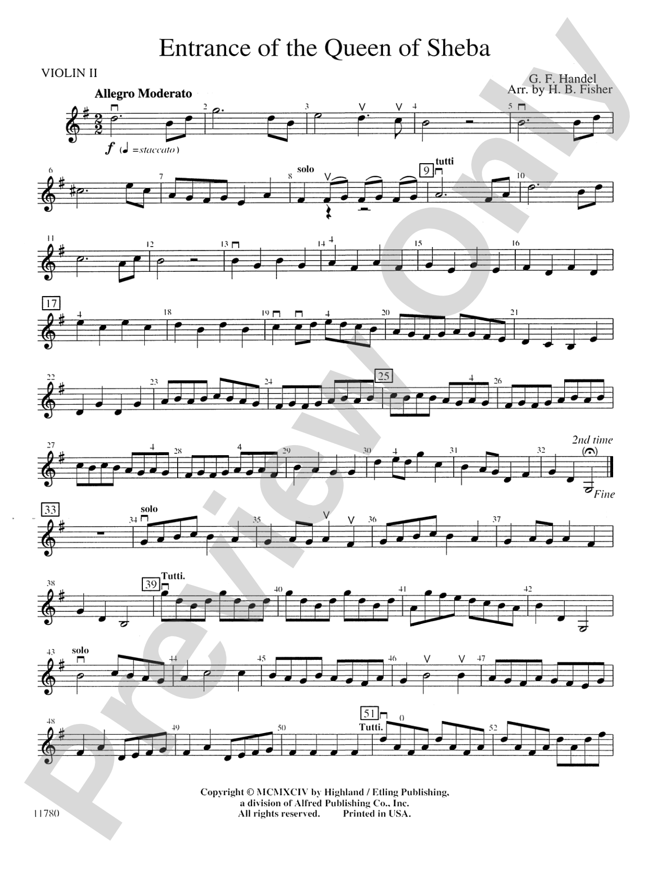 Entrance of the Queen of Sheba: 2nd Violin