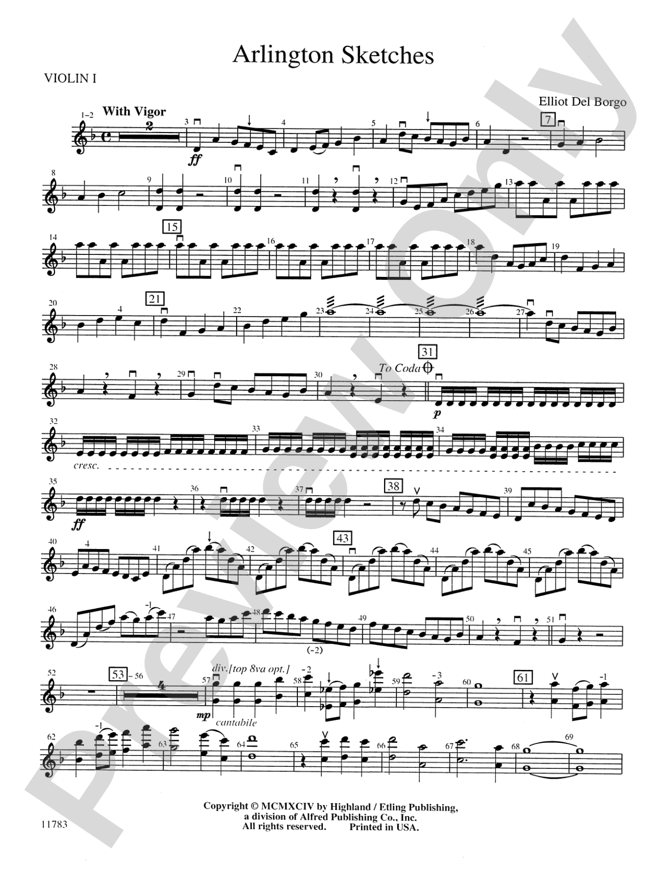 Arlington Sketches: 1st Violin