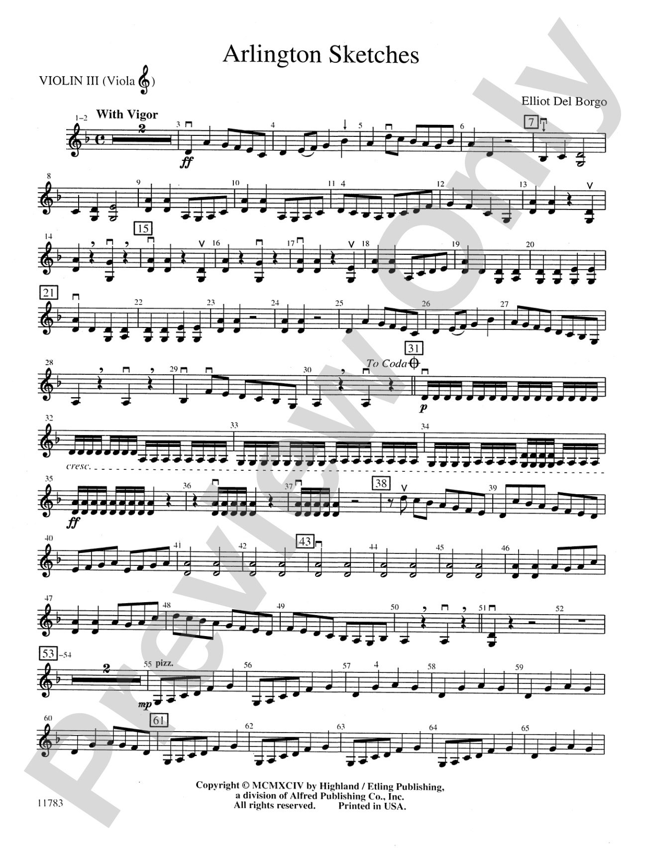 Arlington Sketches: 3rd Violin (Viola [TC])
