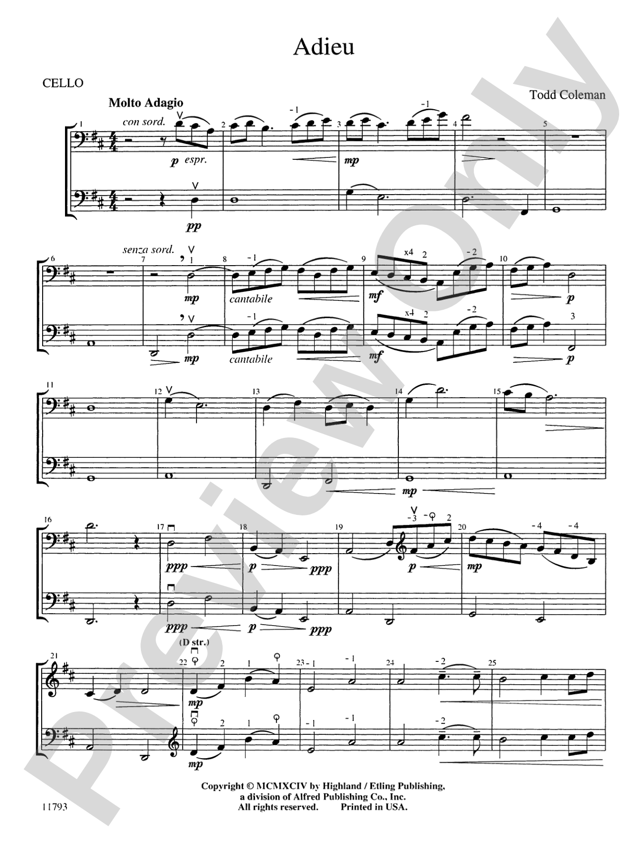 Adieu: Cello