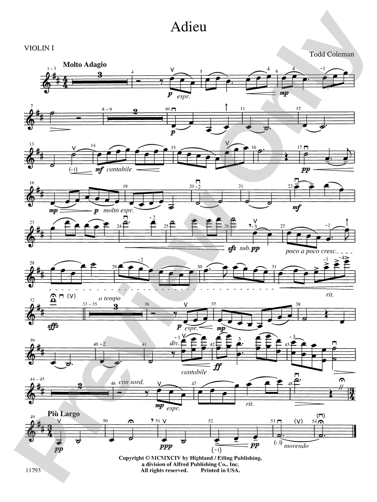 Adieu: 1st Violin