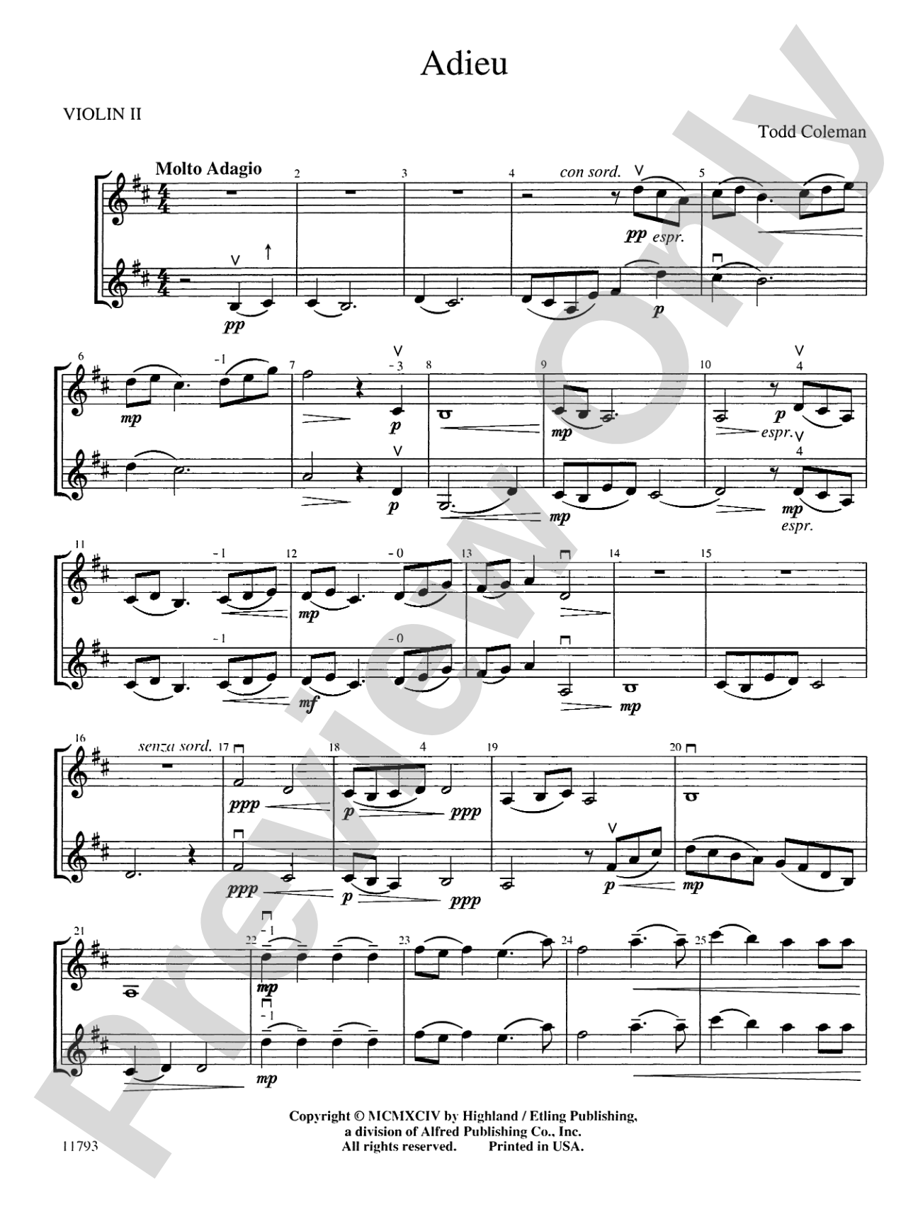 Adieu: 2nd Violin