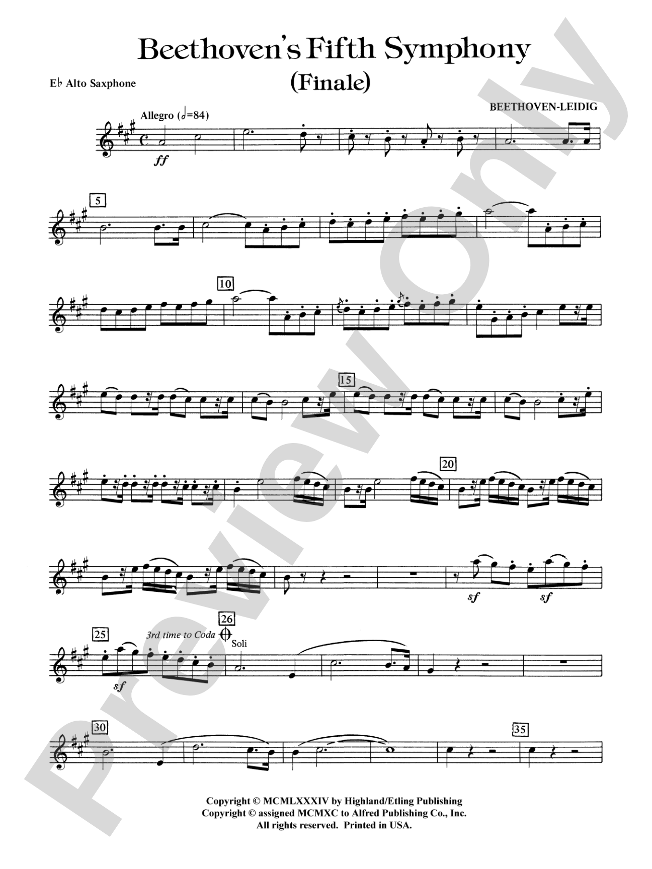 Beethoven's 5th Symphony, Finale: E-flat Alto Saxophone