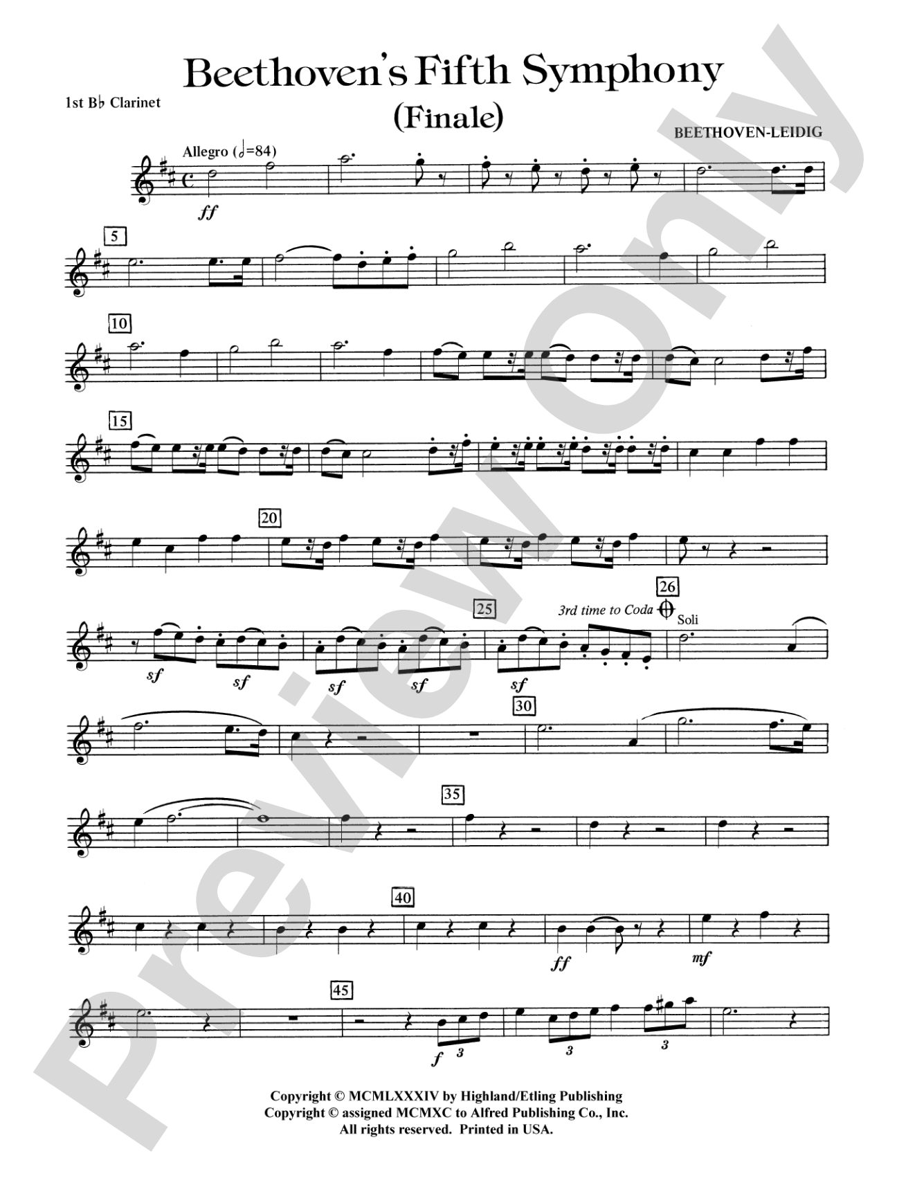 Beethoven's 5th Symphony, Finale: 1st B-flat Clarinet