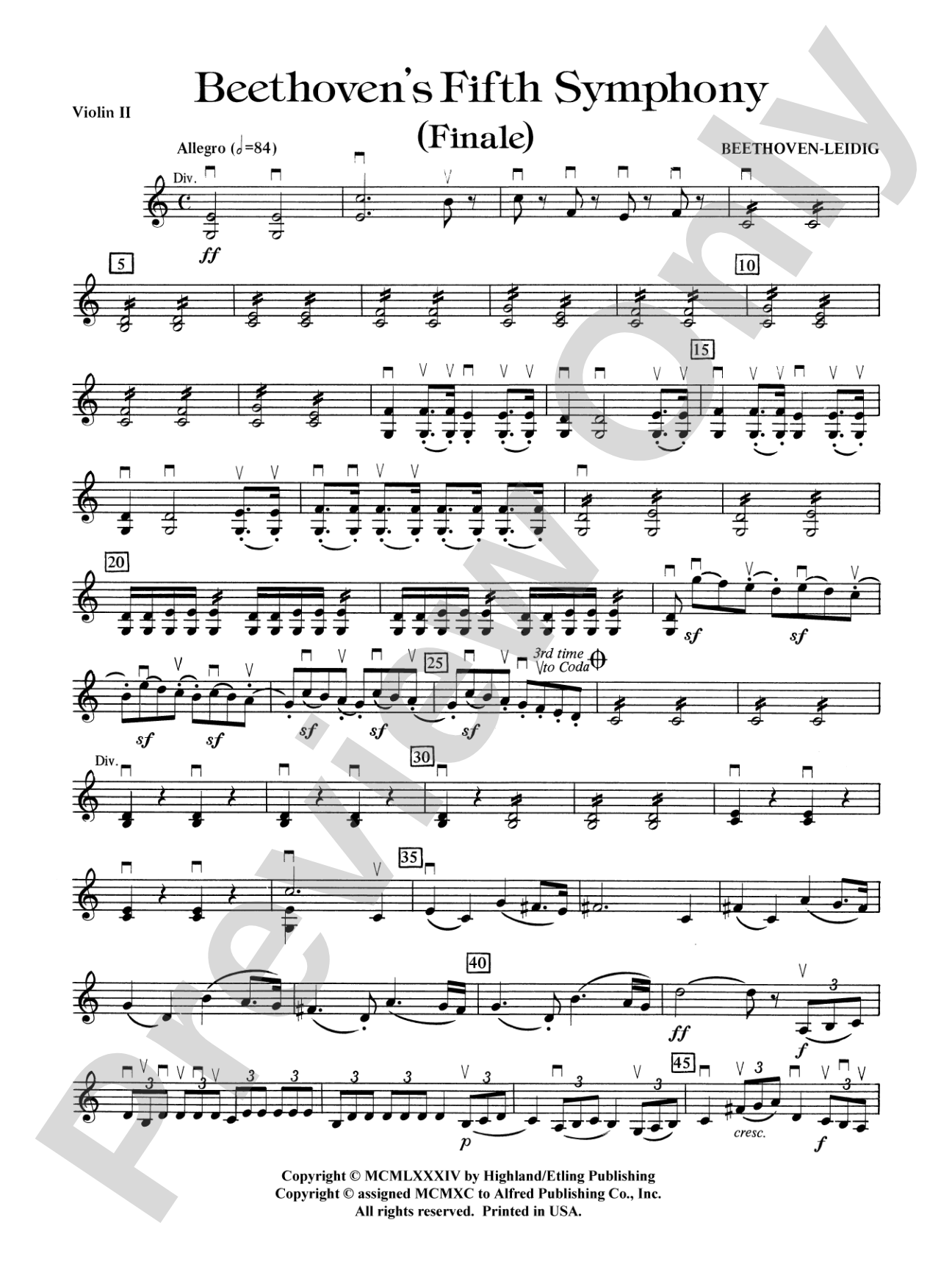 Beethoven's 5th Symphony, Finale: 2nd Violin