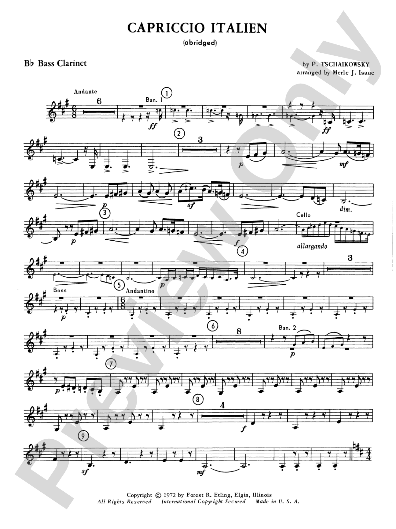 Capriccio Italienne: B-flat Bass Clarinet