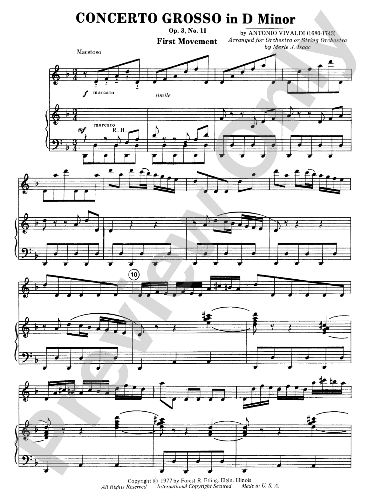 Concerto Grosso in D Minor: Piano Accompaniment