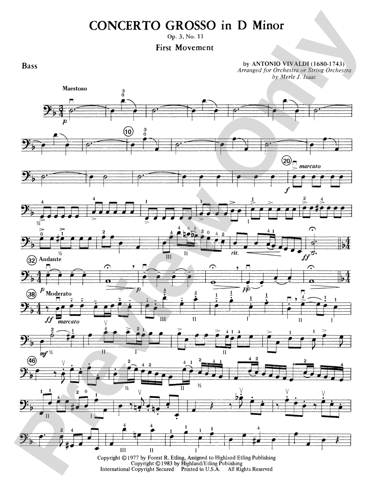 Concerto Grosso in D Minor: String Bass