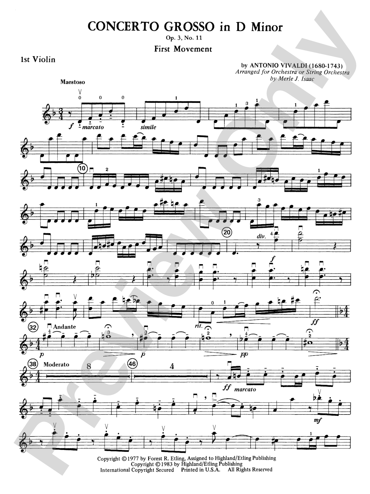 Concerto Grosso in D Minor: 1st Violin
