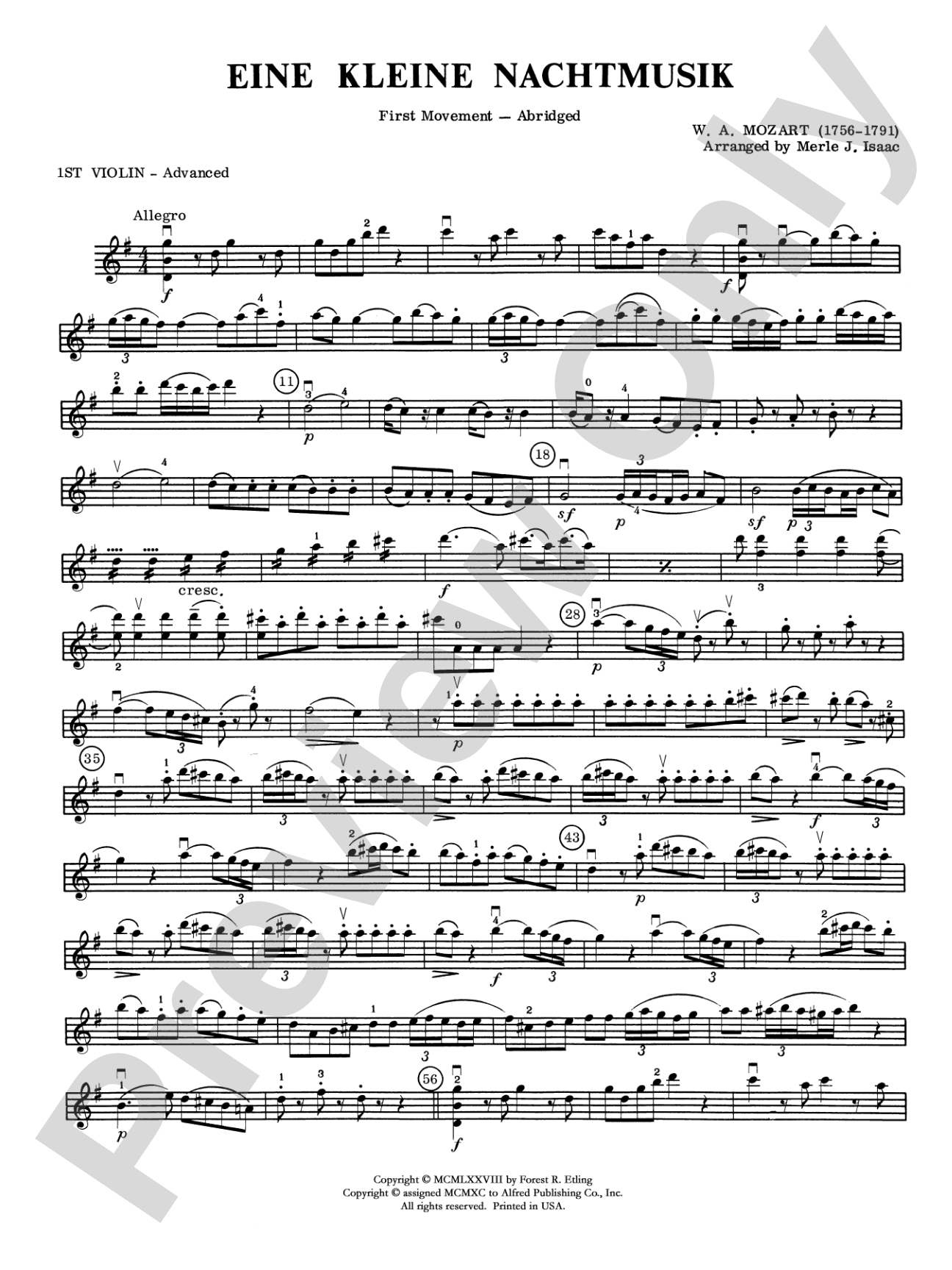 Eine Kleine Nachtmusik, 1st Movement: Alternate Violin 1