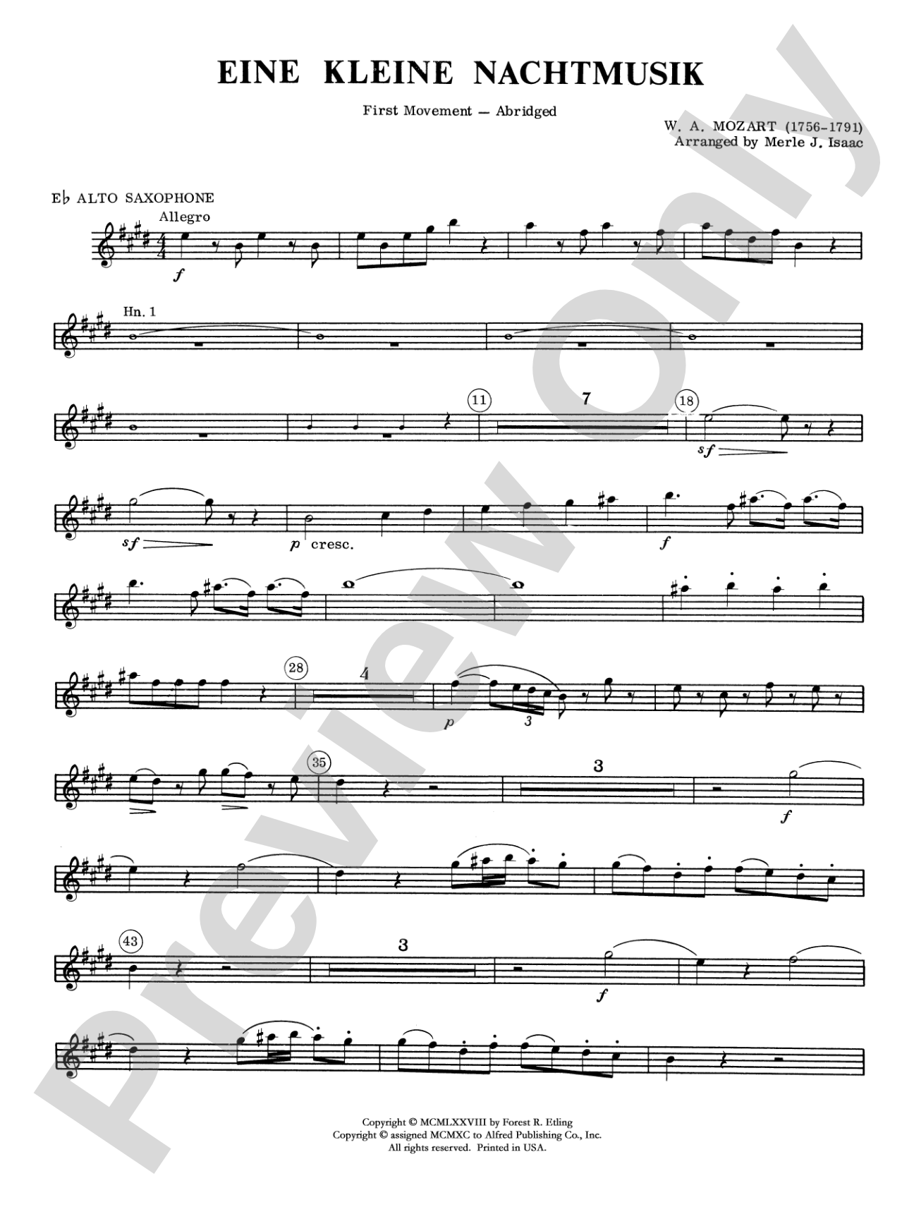 Eine Kleine Nachtmusik, 1st Movement: E-flat Alto Saxophone