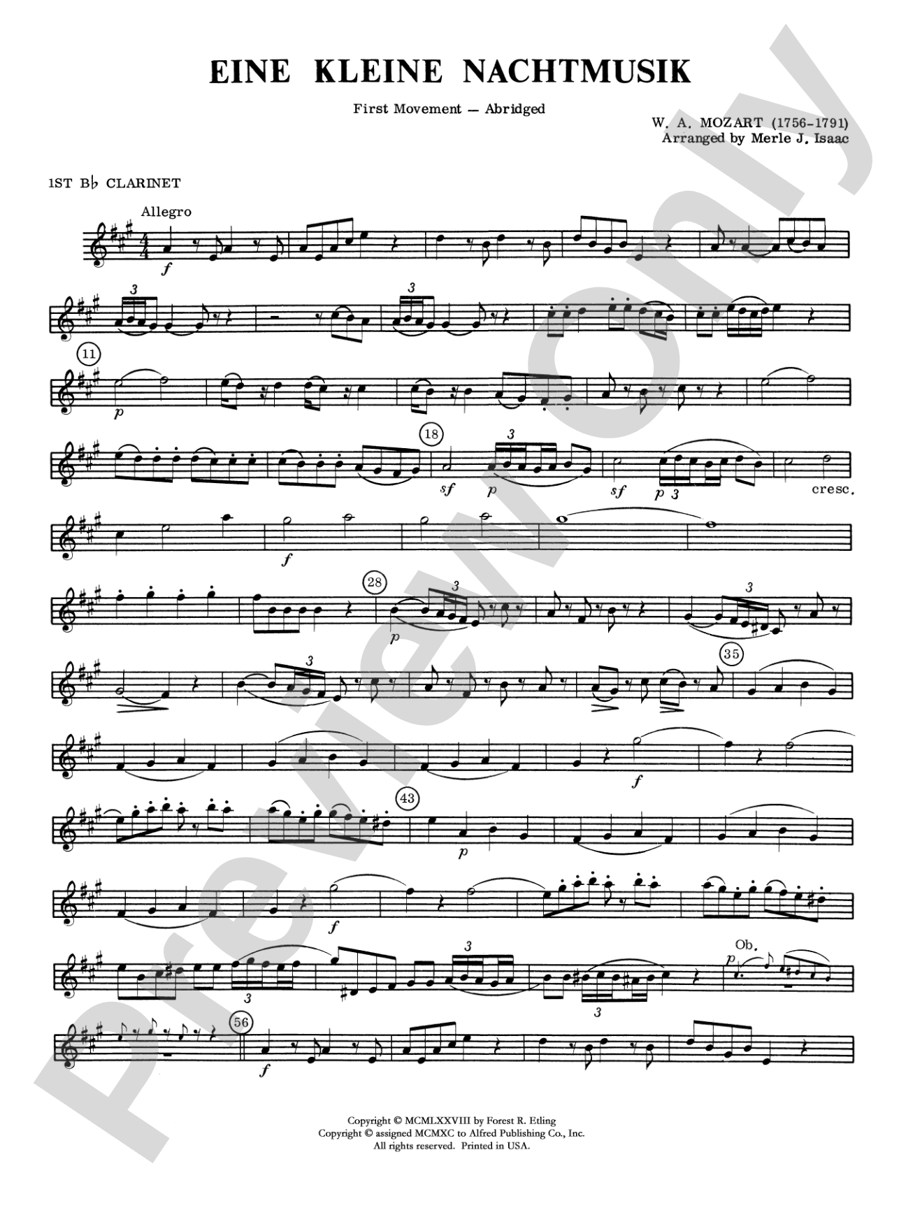 Eine Kleine Nachtmusik, 1st Movement: 1st B-flat Clarinet