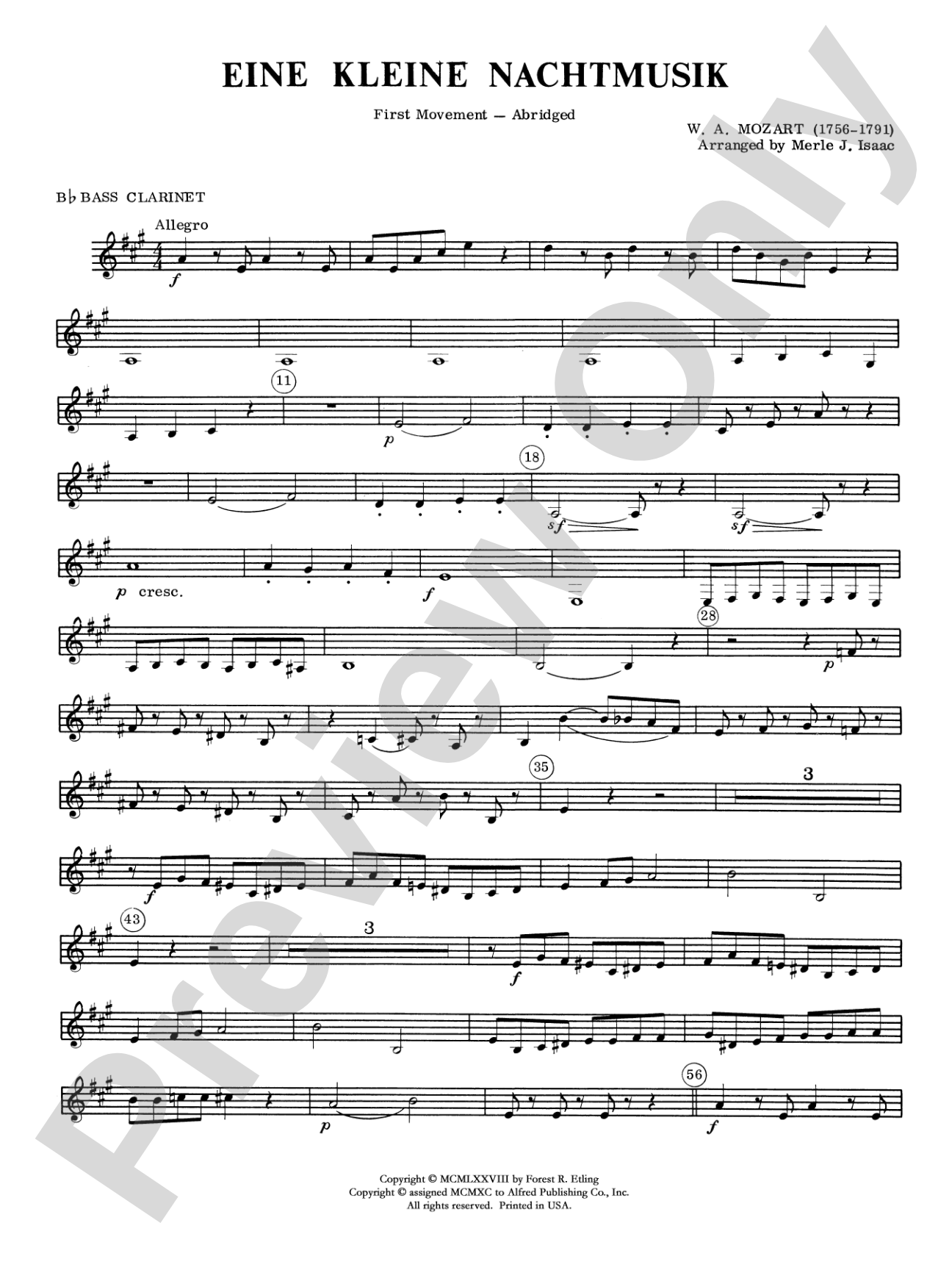 Eine Kleine Nachtmusik, 1st Movement: B-flat Bass Clarinet