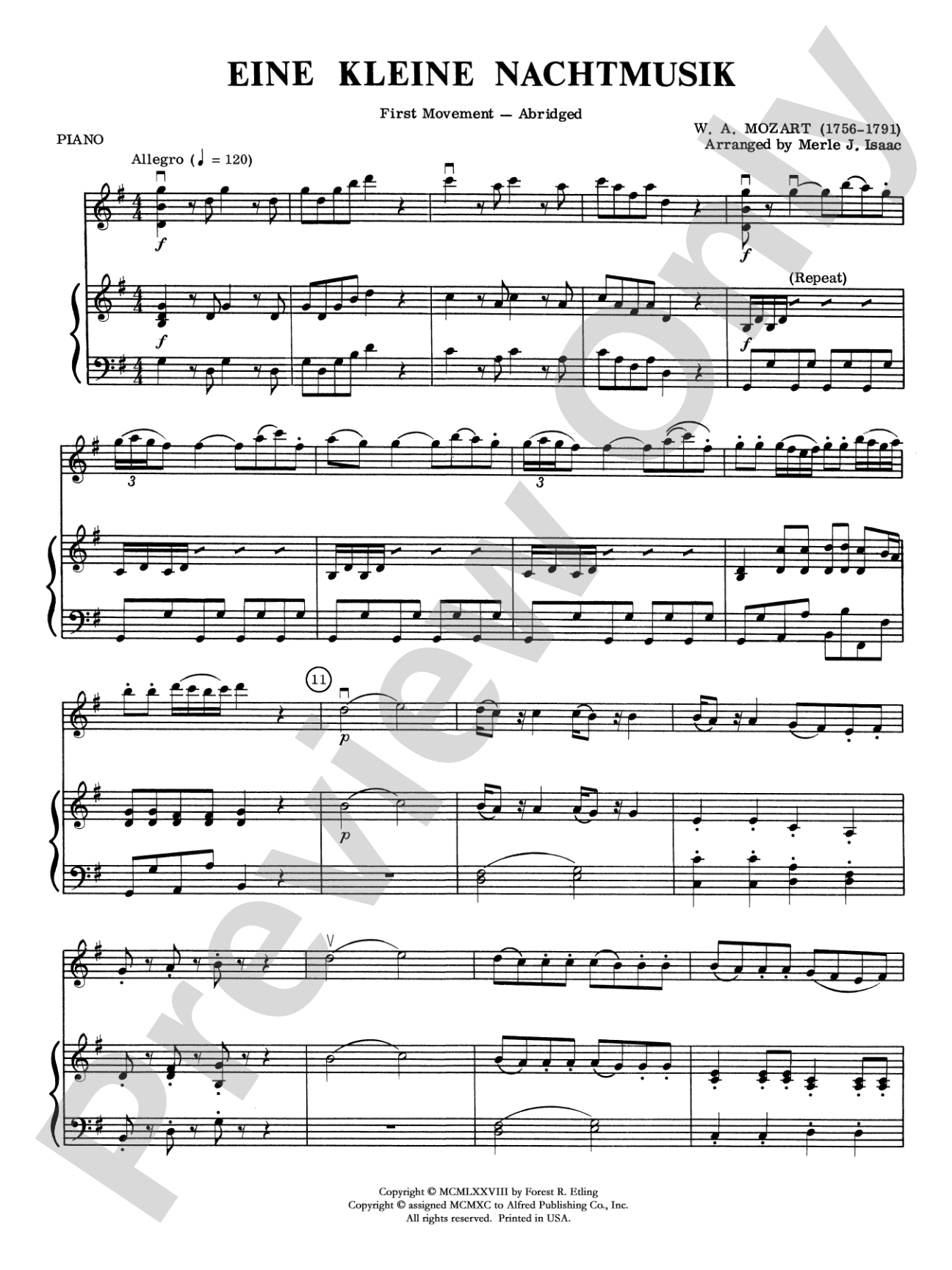 Eine Kleine Nachtmusik, 1st Movement: Piano Accompaniment