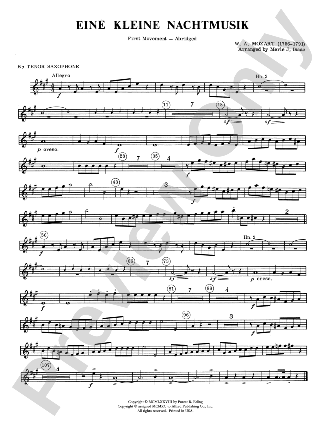 Eine Kleine Nachtmusik, 1st Movement: B-flat Tenor Saxophone