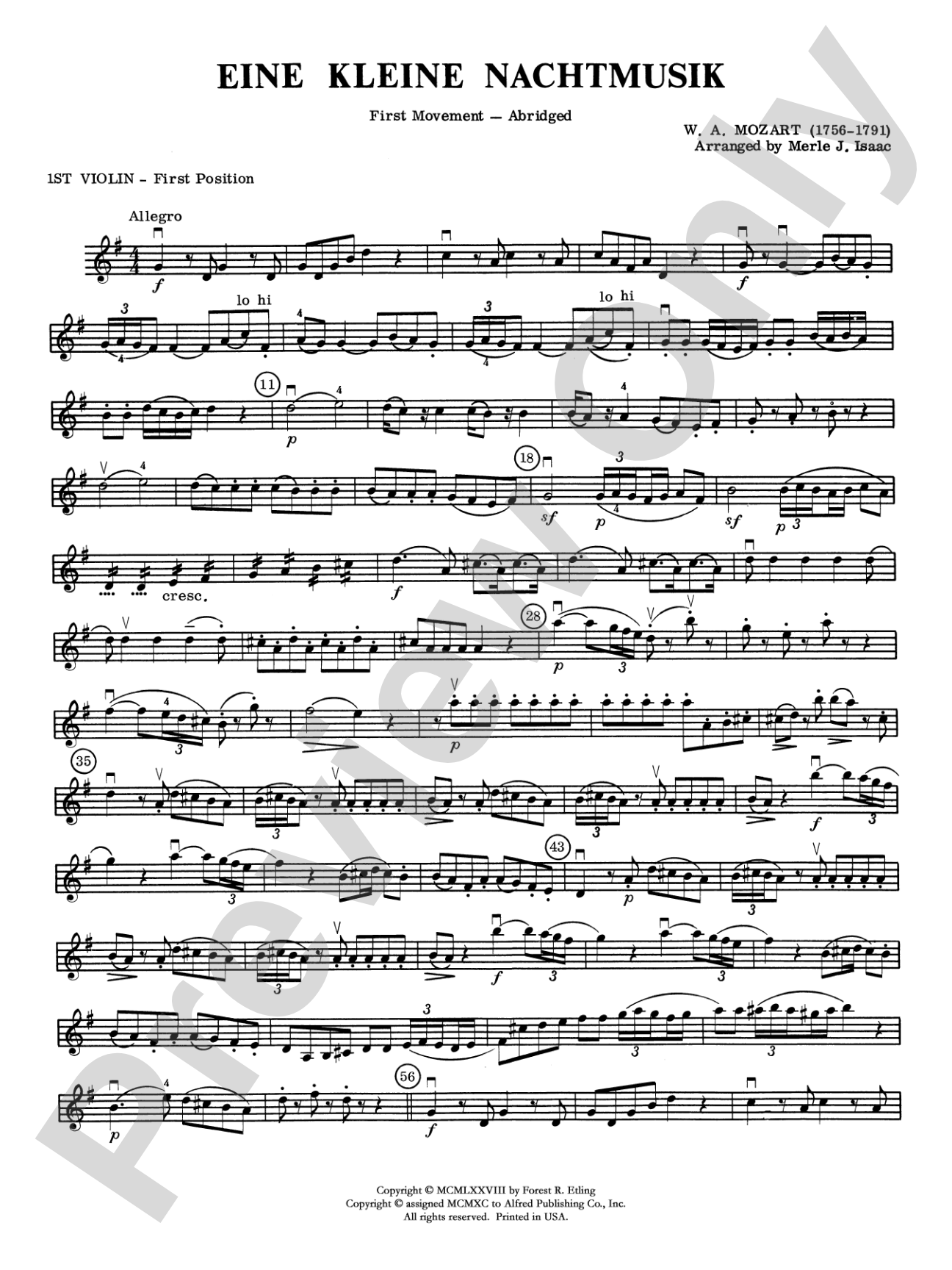 Eine Kleine Nachtmusik, 1st Movement: 1st Violin