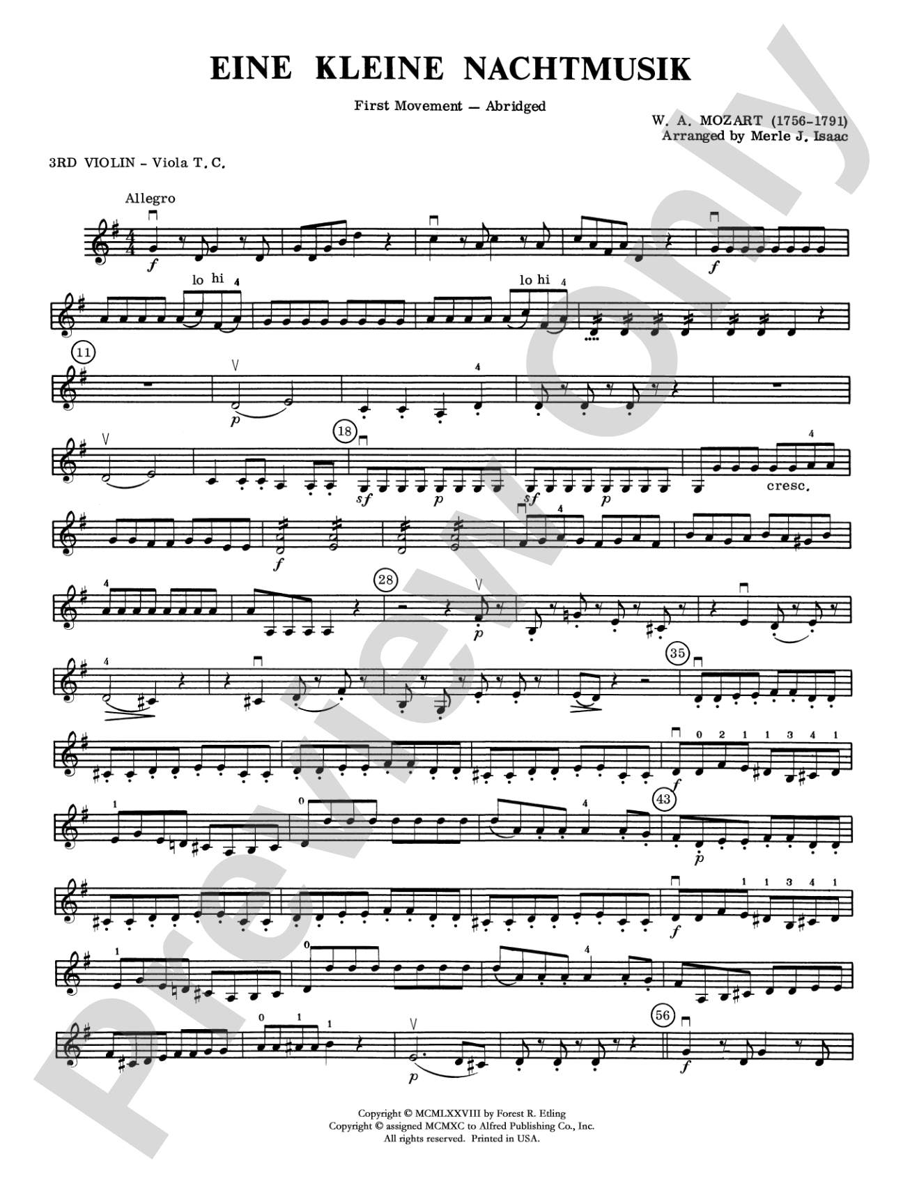 Eine Kleine Nachtmusik, 1st Movement: 3rd Violin (Viola [TC])
